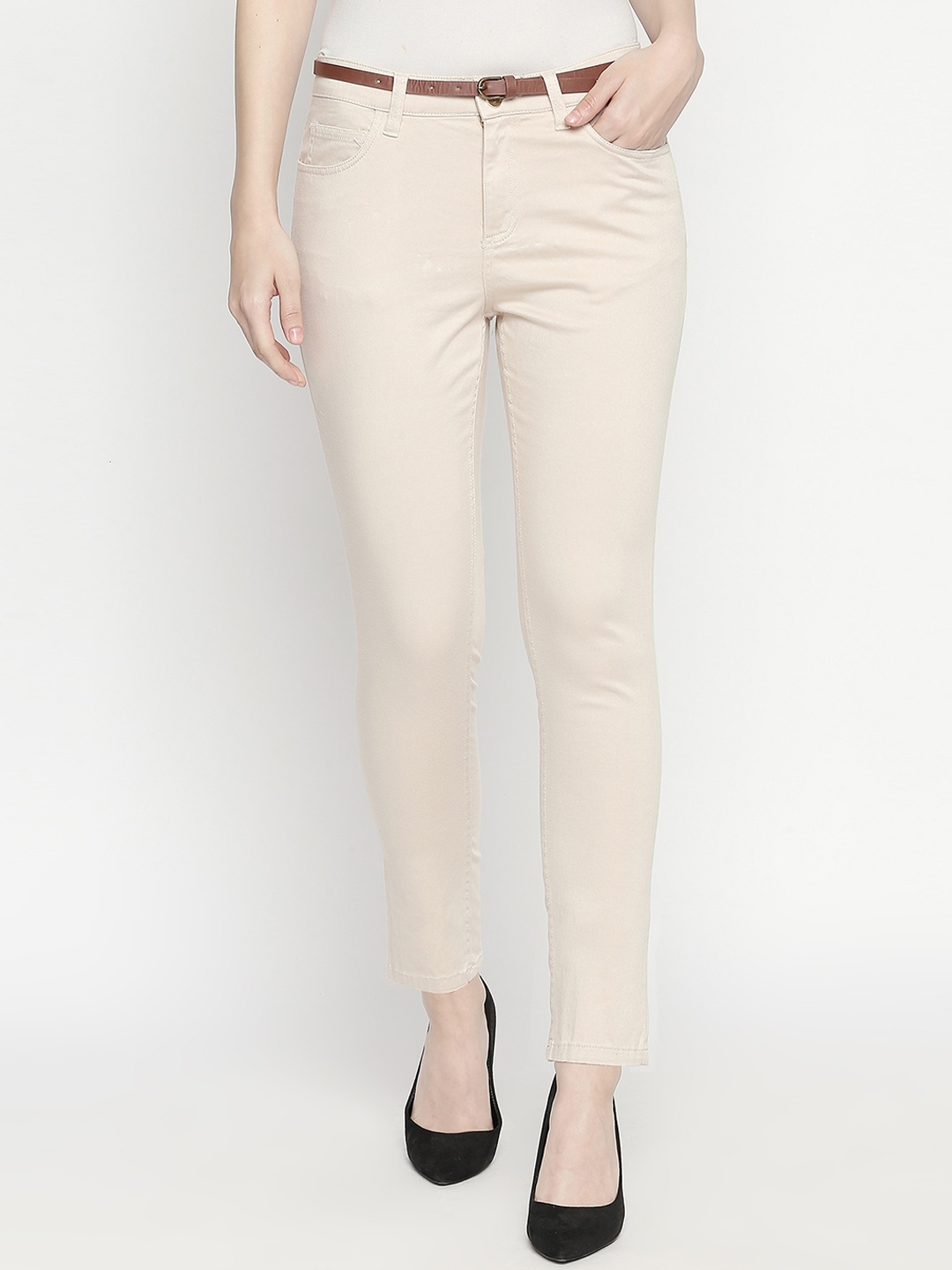 

Annabelle by Pantaloons Women Beige Slim Fit Solid Regular Trousers