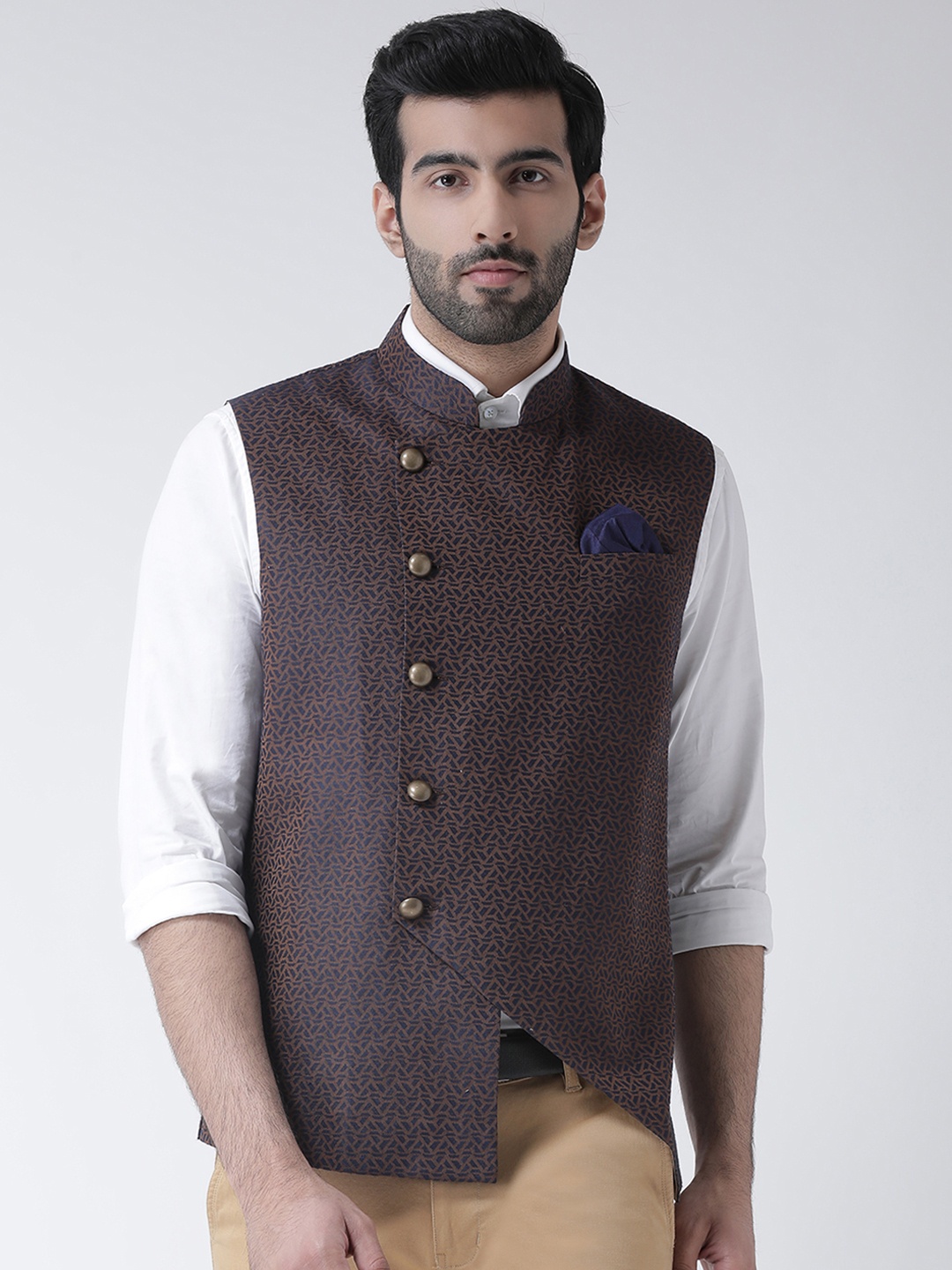 

Kisah Men Brown Printed Nehru Jackets