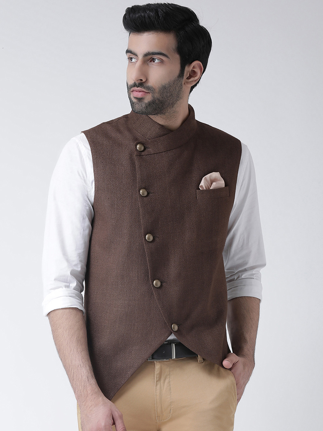 

Kisah Men Brown Solid Nehru Jackets