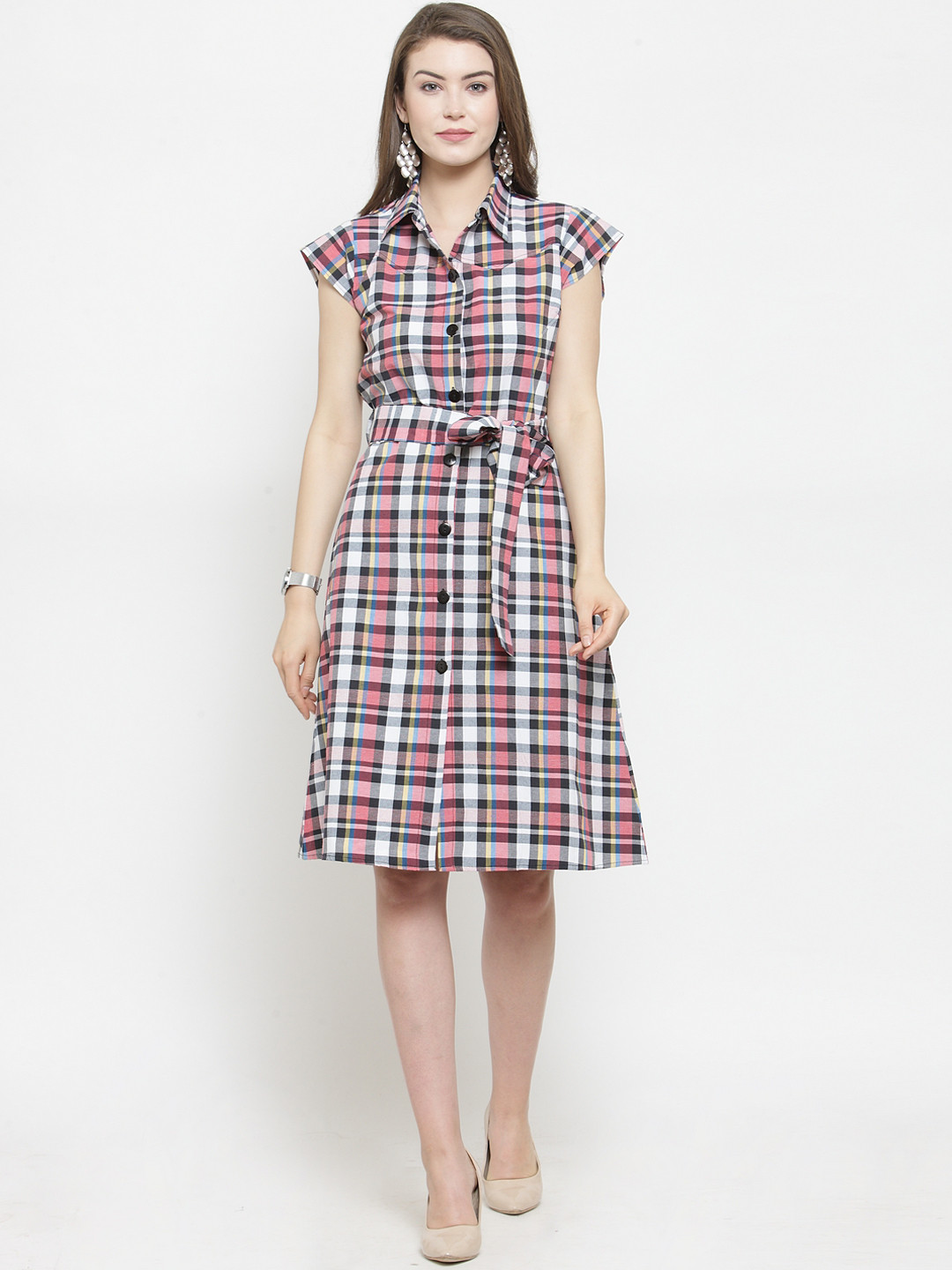 

Purple State Women Pink & White Shirt Dress