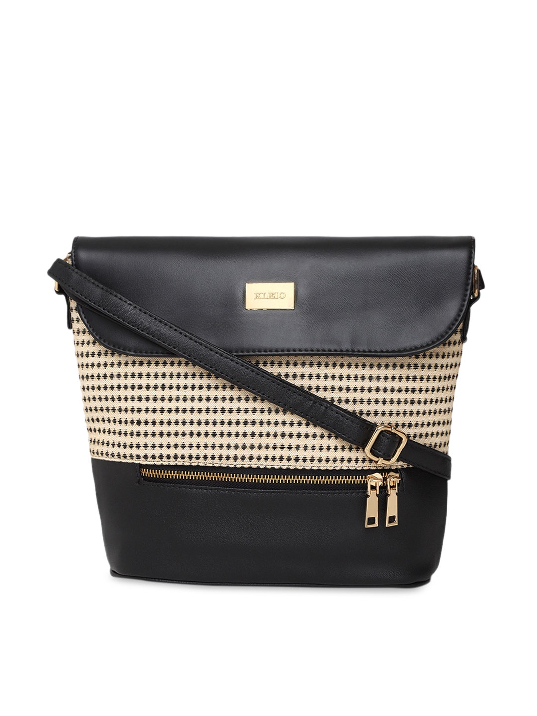 

KLEIO Black & Beige Jacquard & PU Coated Sling Bag