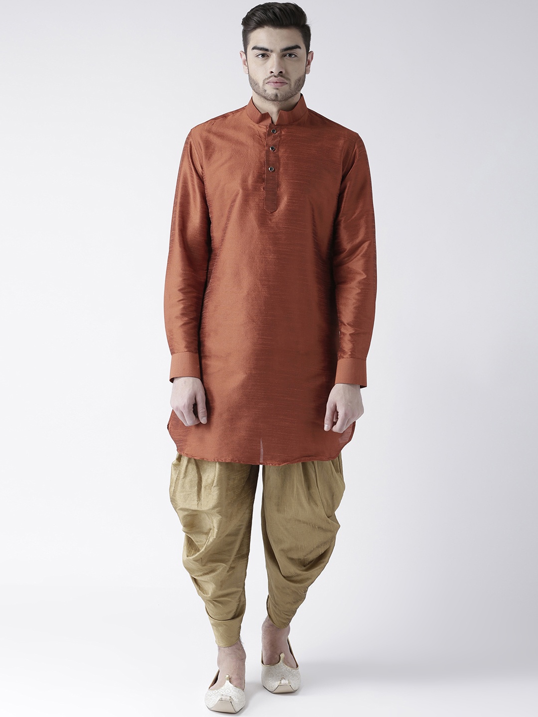

DEYANN Men Rust & Beige Solid Kurta with Dhoti Pants