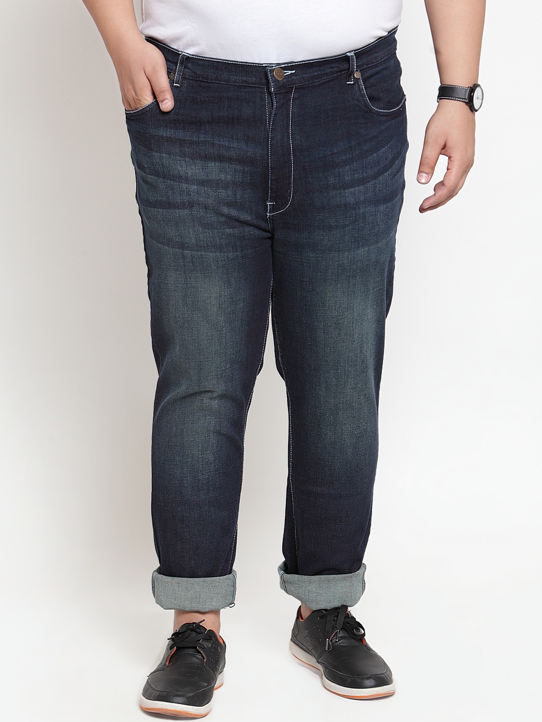 

plusS Men Navy Blue Regular Fit Mid-Rise Clean Look Jeans