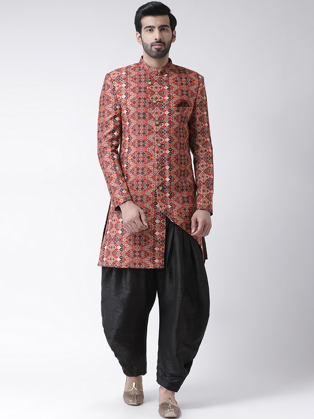 

Hangup Men Rust Orange Printed Sherwani