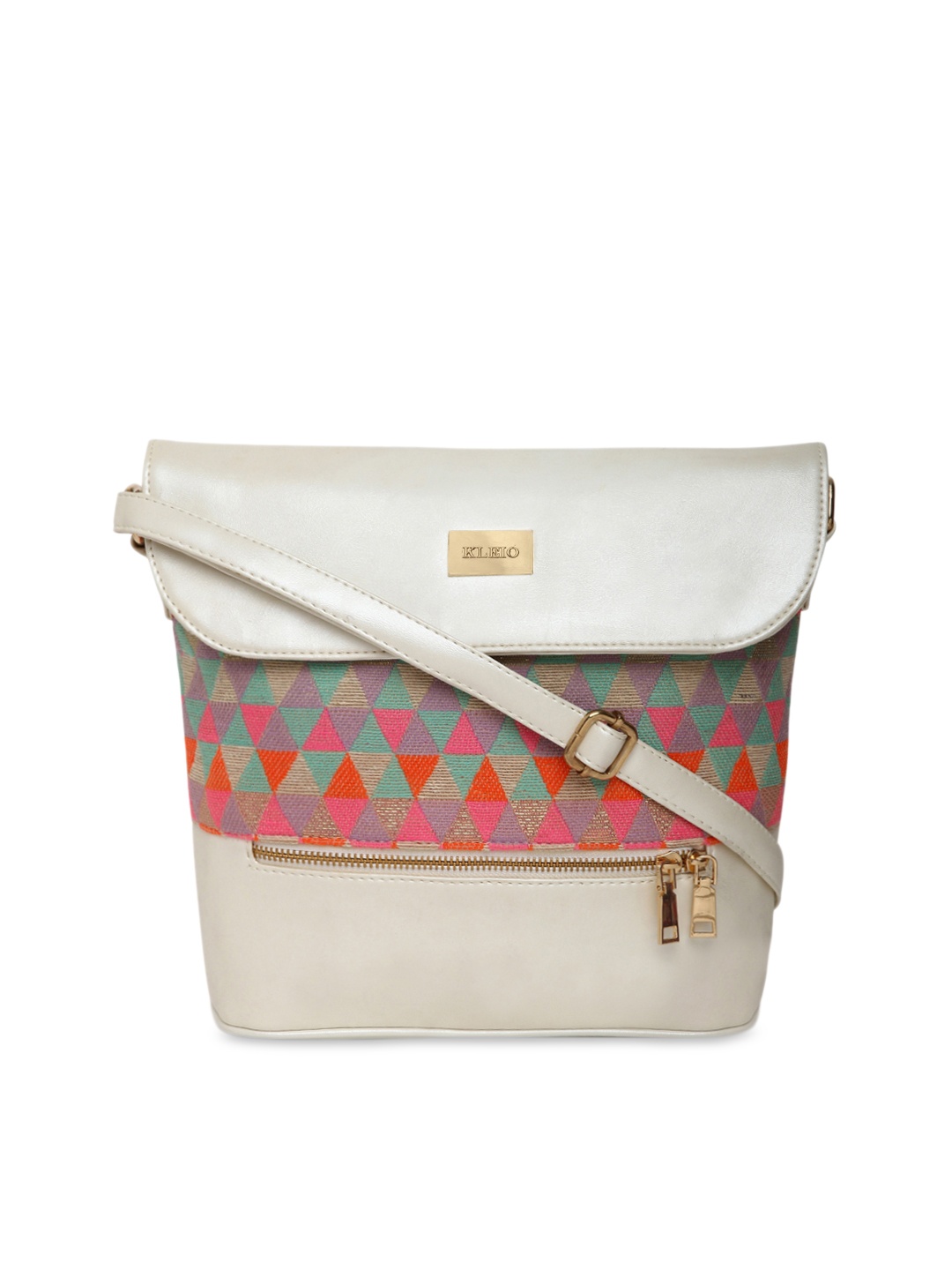 

KLEIO Women Cream-coloured Jacquard & PU Coated Sling Bag