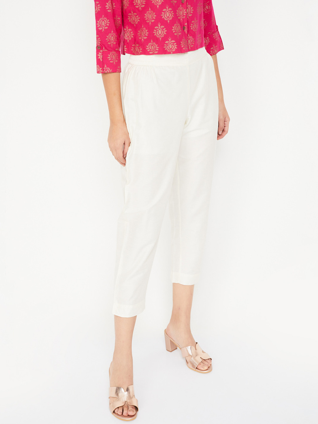 

Melange by Lifestyle Women Off-White Regular Fit Solid Regular Trousers