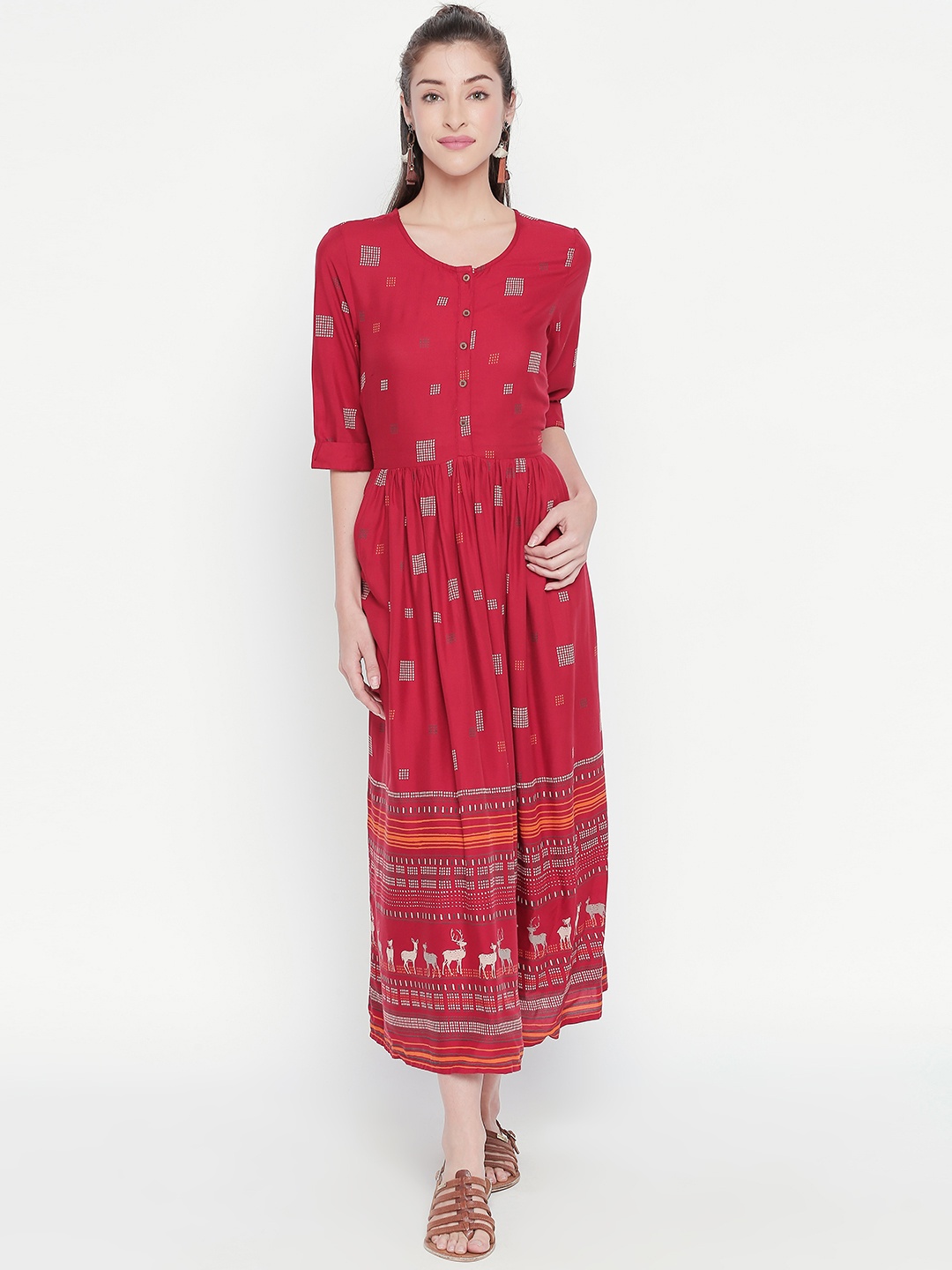 

AKKRITI BY PANTALOONS Women Red Fit and Flare Dress