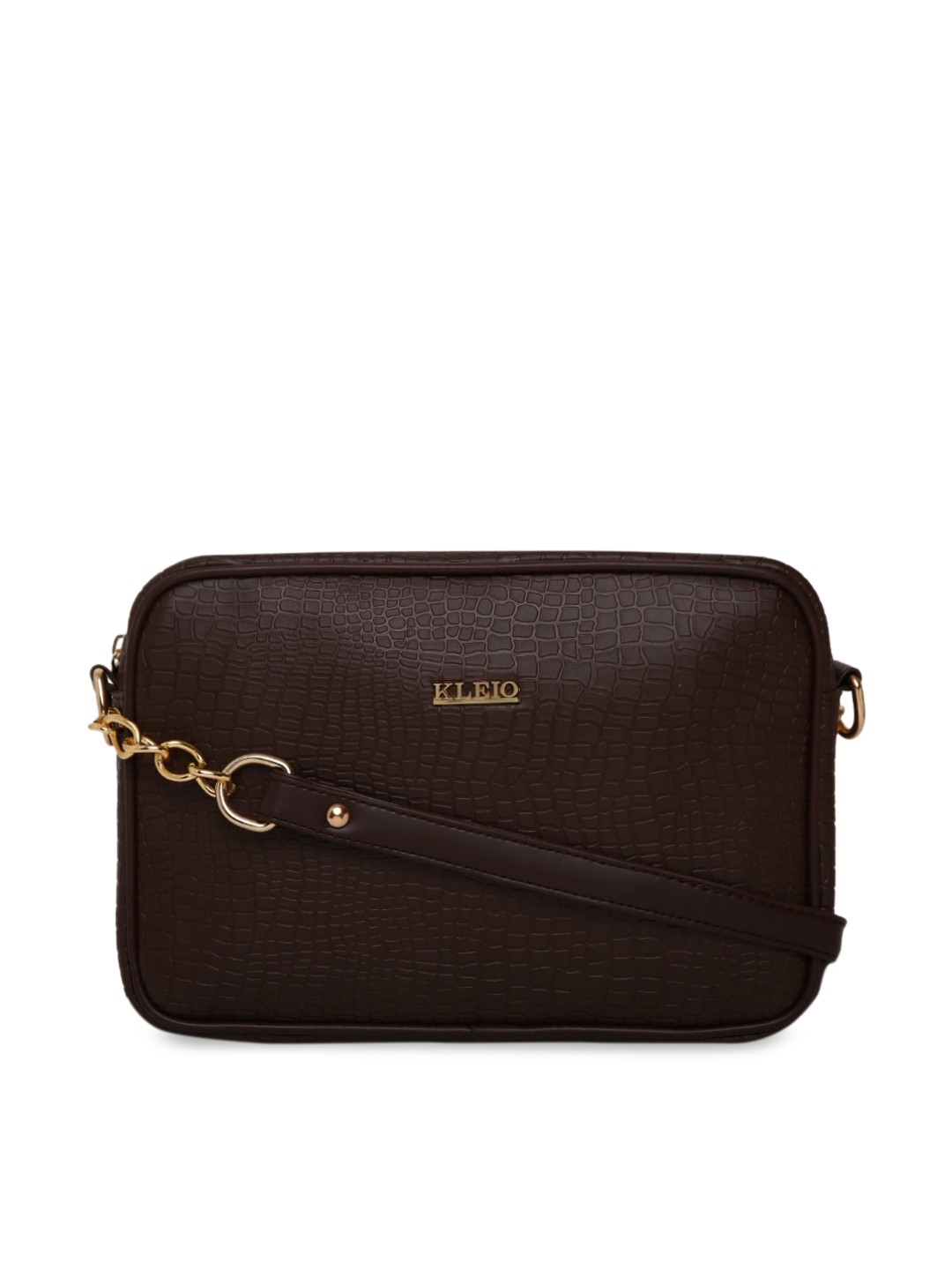 

KLEIO Brown Crocskin Textured Sling Bag
