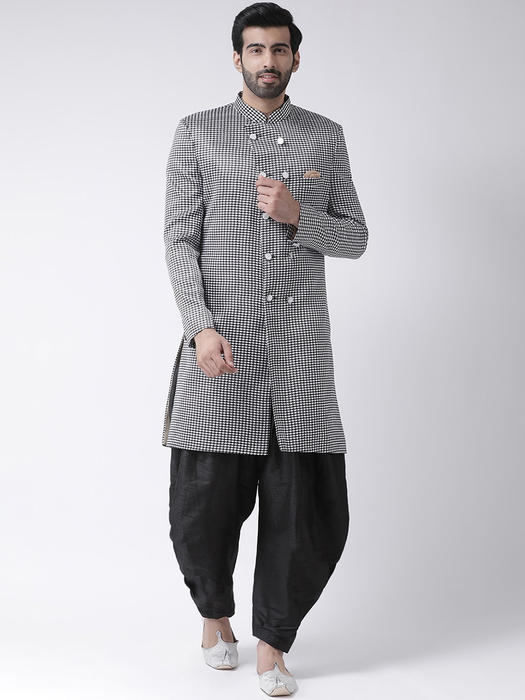 

Hangup Men Black and White Checkered Sherwani