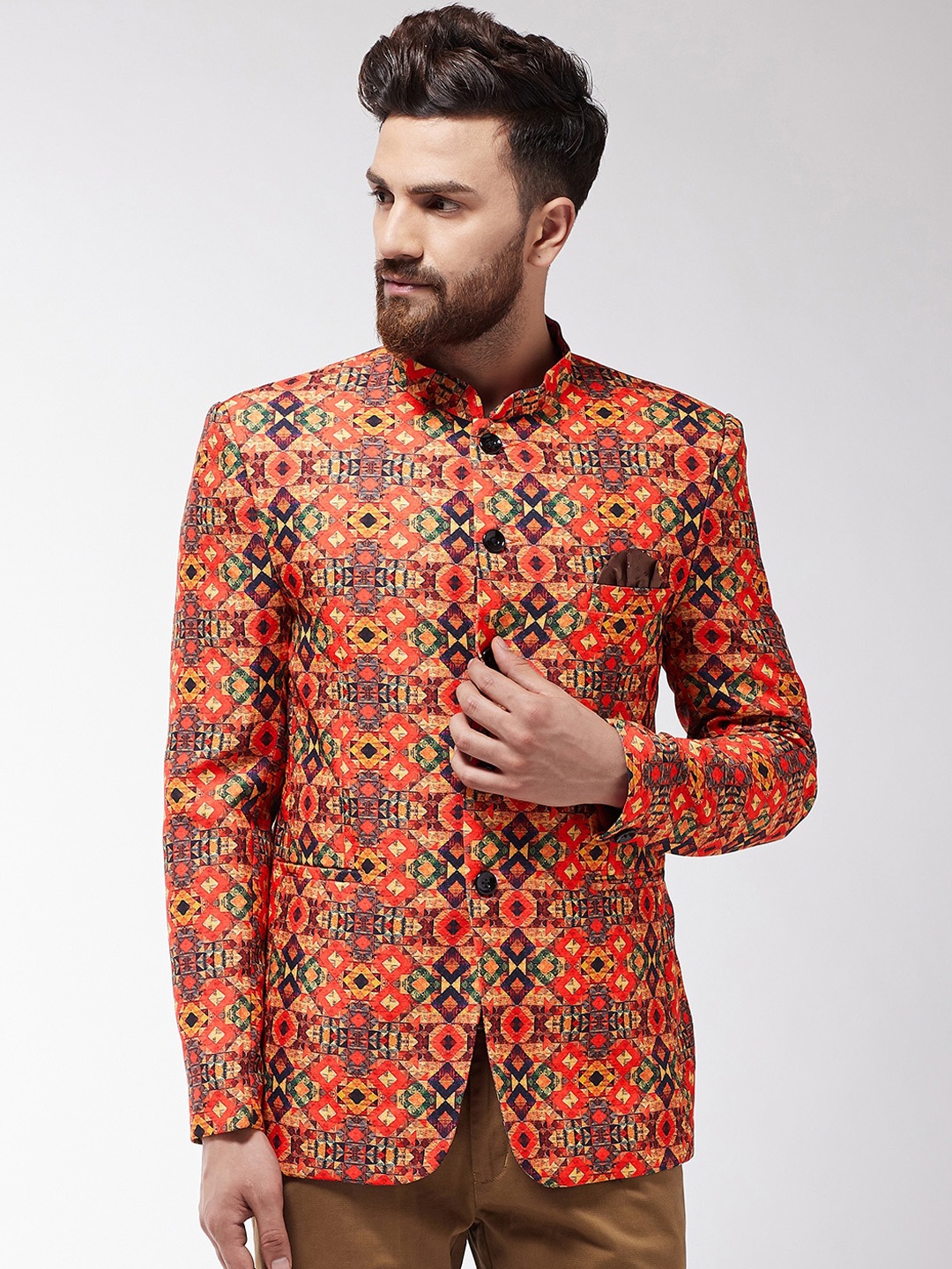 

SOJANYA Men Orange Printed Blazer
