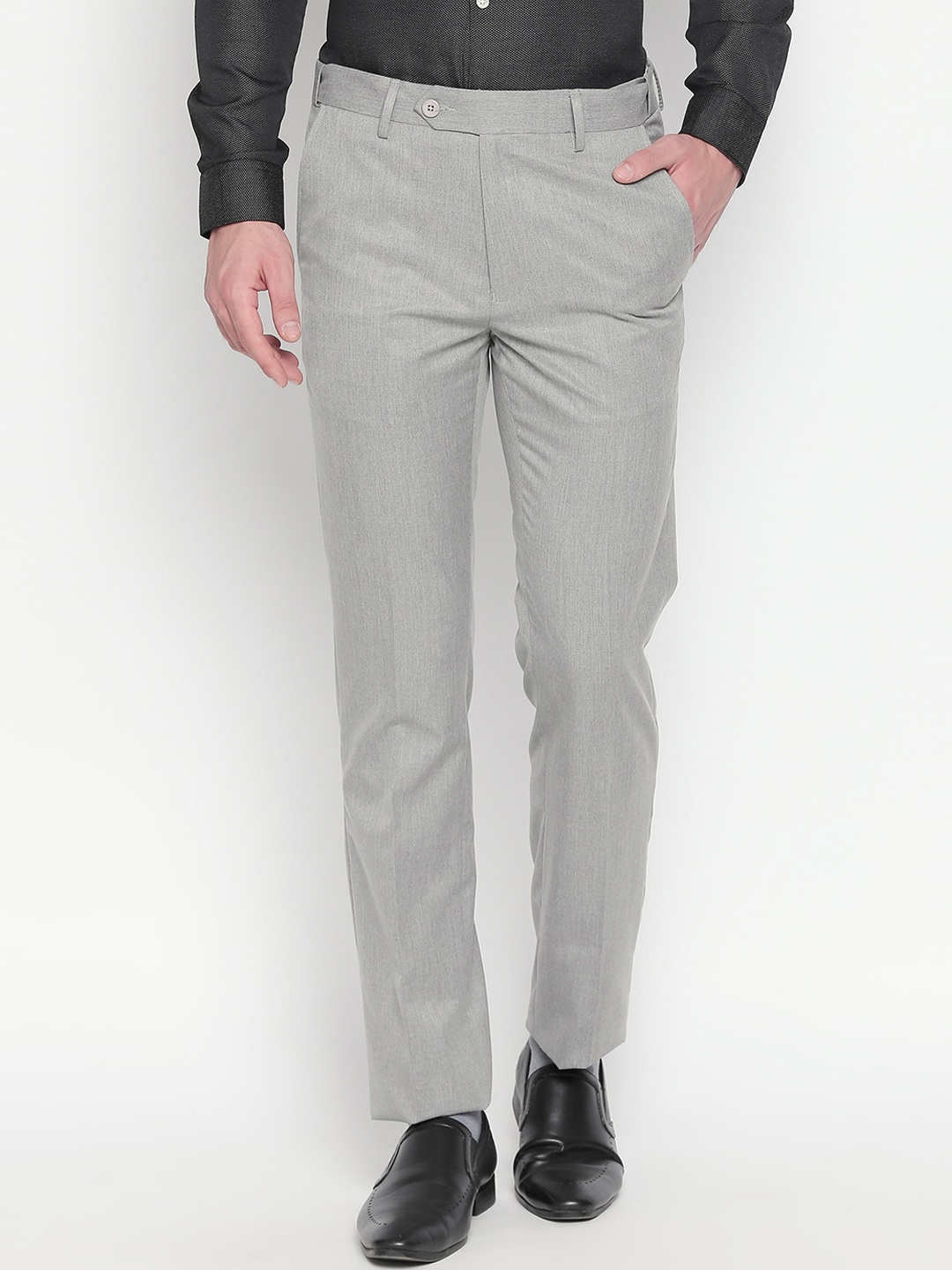 

RICHARD PARKER by Pantaloons Men Grey Melange Slim Fit Solid Formal Trousers