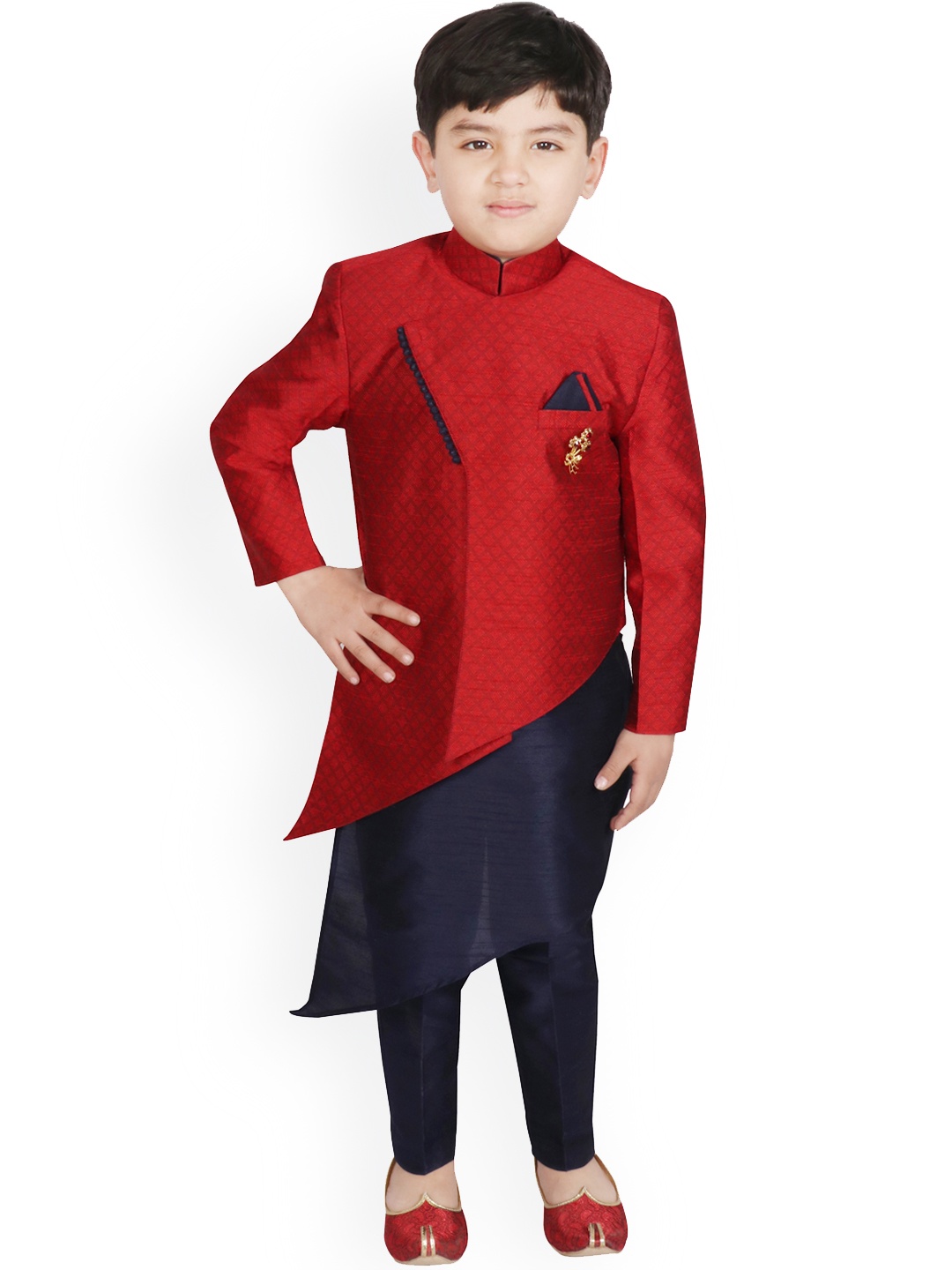 SG YUVRAJ Boys Maroon & Black Self Design Kurta with Trousers