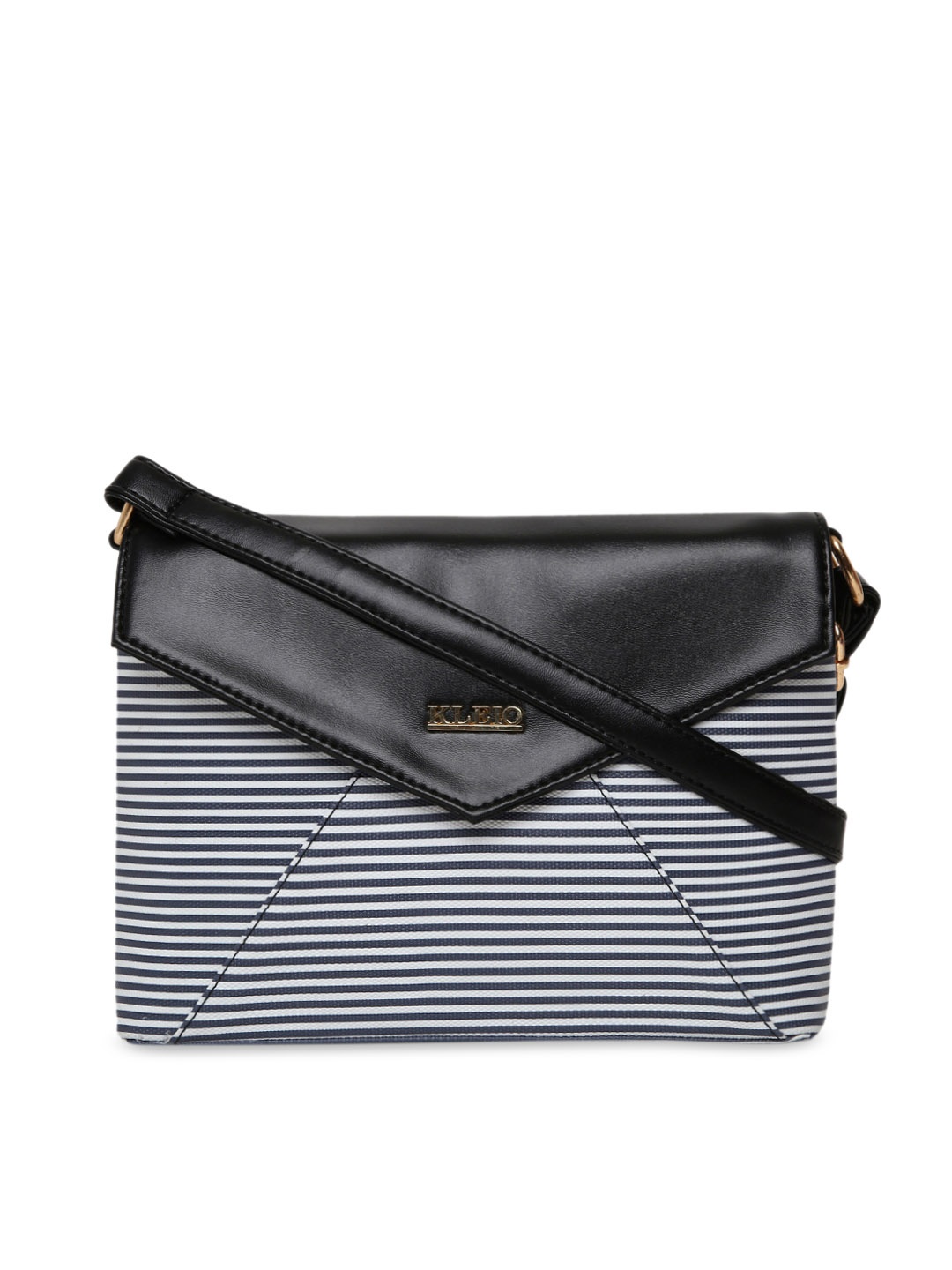 

KLEIO Women Black & White Striped Envelope Sling Bag