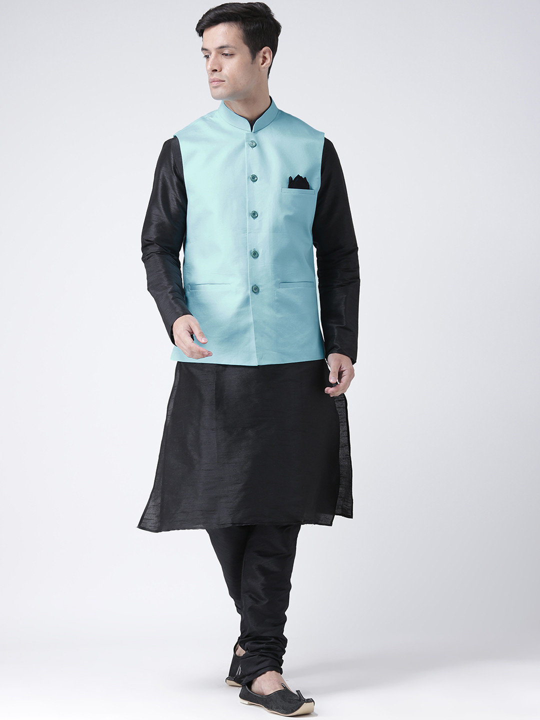 

DEYANN Men Black Solid Kurta with Churidar