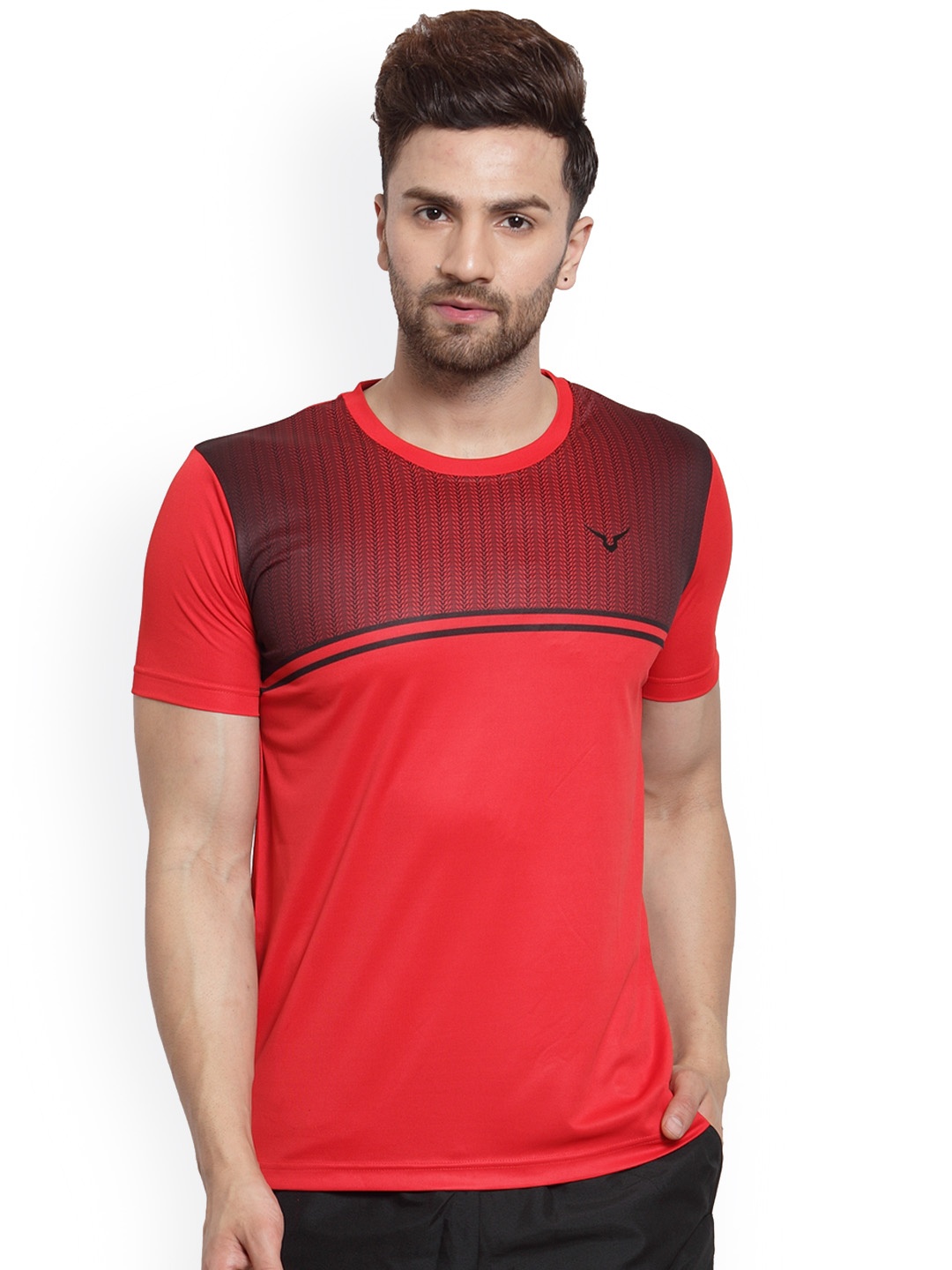 

Invincible Men Red Printed Round Neck Athleisure T-shirt