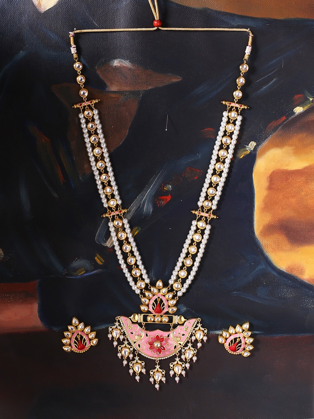 

Voylla Women Gold-Toned & Pink Brass-Plated Handcrafted Jewellery Set