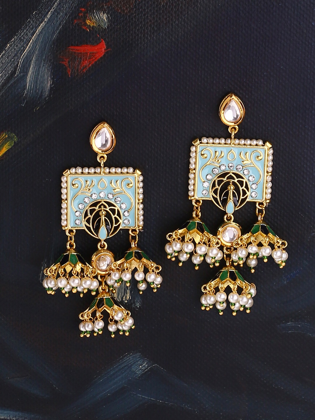 

Voylla Gold-Toned & Green Square Jhumkas