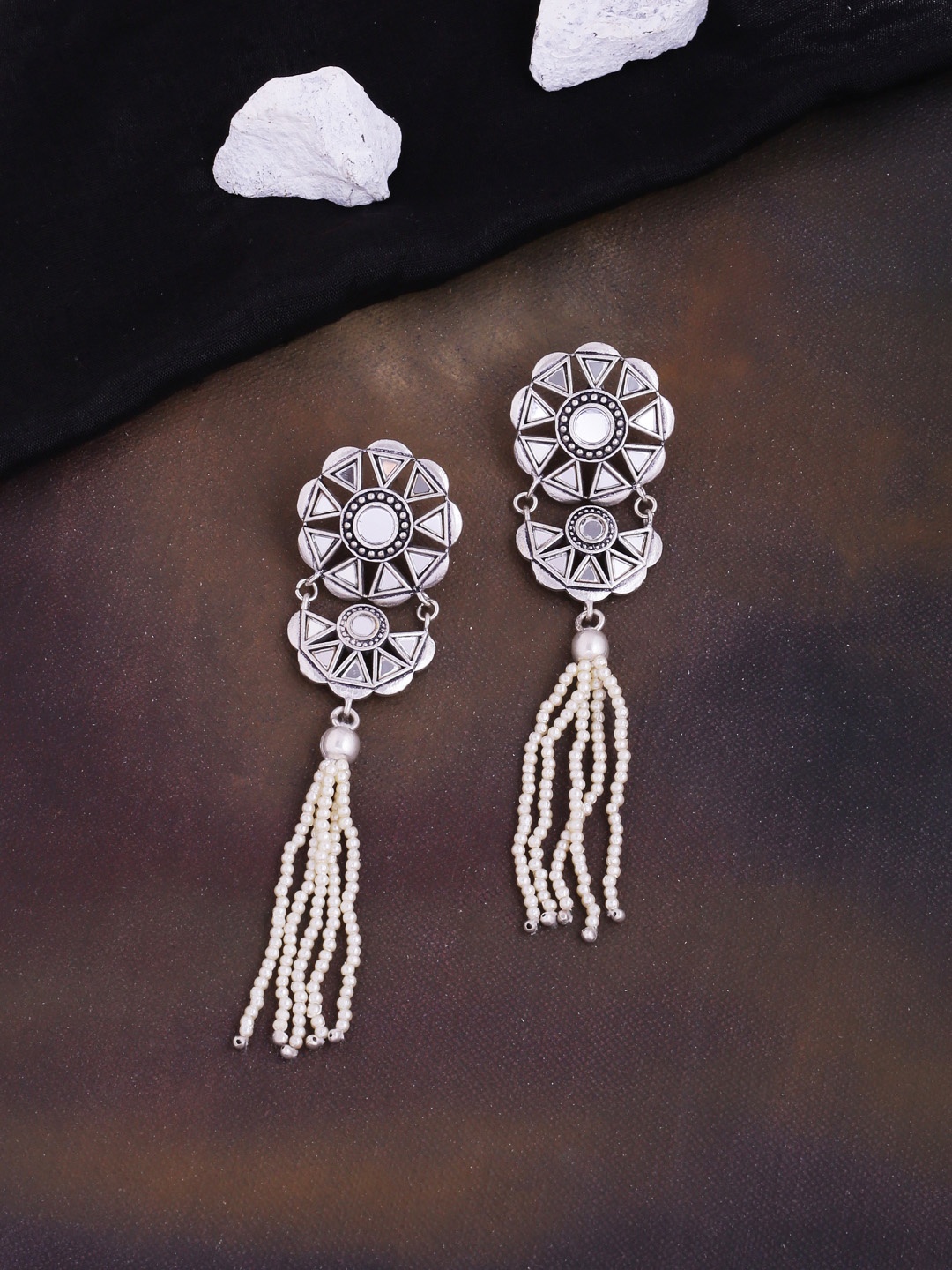 

Voylla Silver-Plated Floral Drop Earrings
