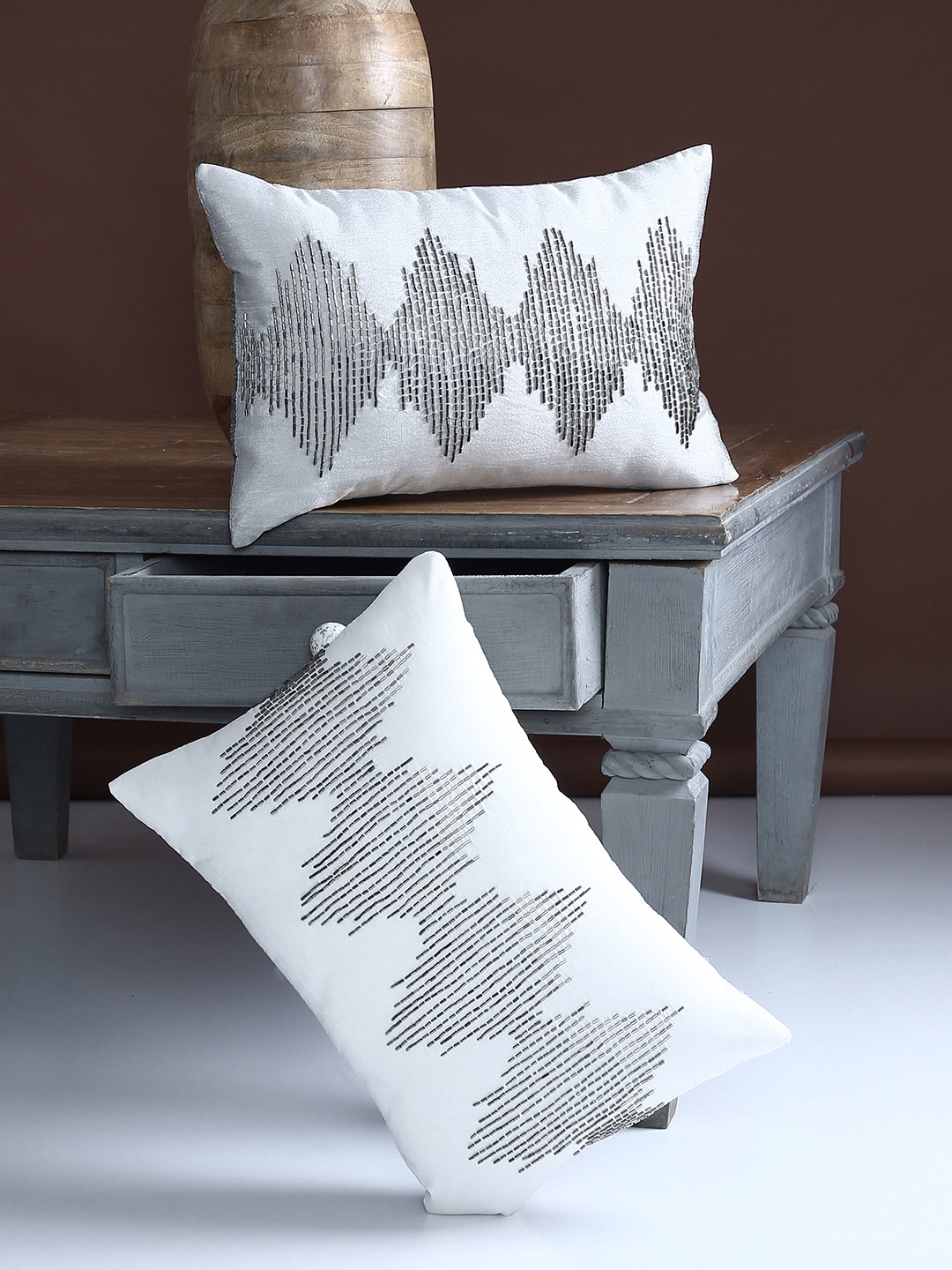

Alina decor Set of 2 Embellished Rectangle Cushion Covers, Off white