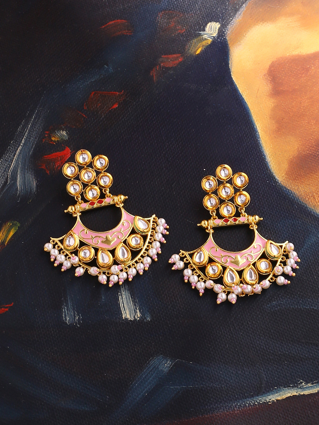 

Voylla Gold-Plated & Peach-Coloured Enamelled Classic Drop Earrings