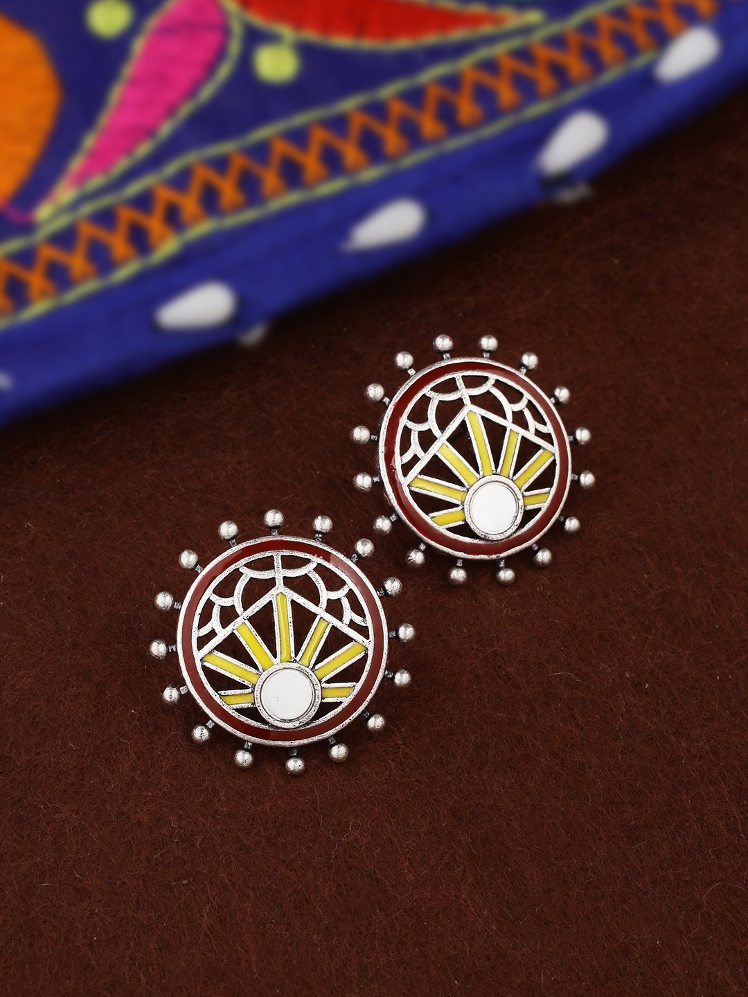 

Voylla Silver-Plated & Red Circular Studs