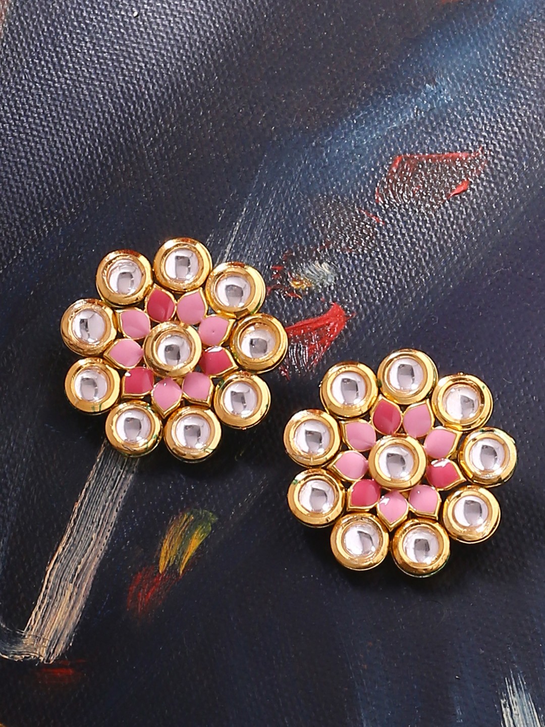 

Voylla Gold-Toned & Pink Contemporary Studs