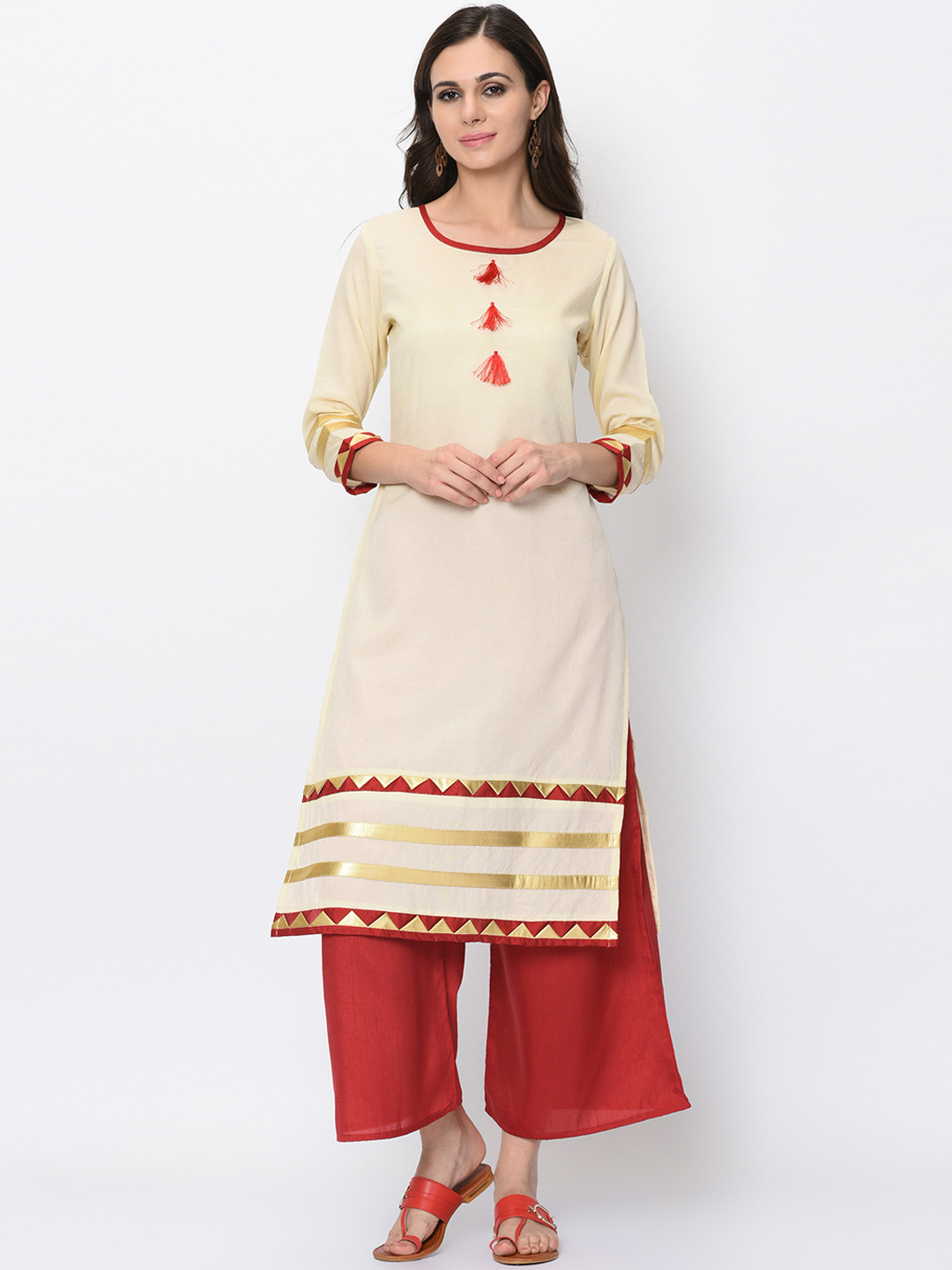 

ZIYAA Women Beige Printed Straight Kurta
