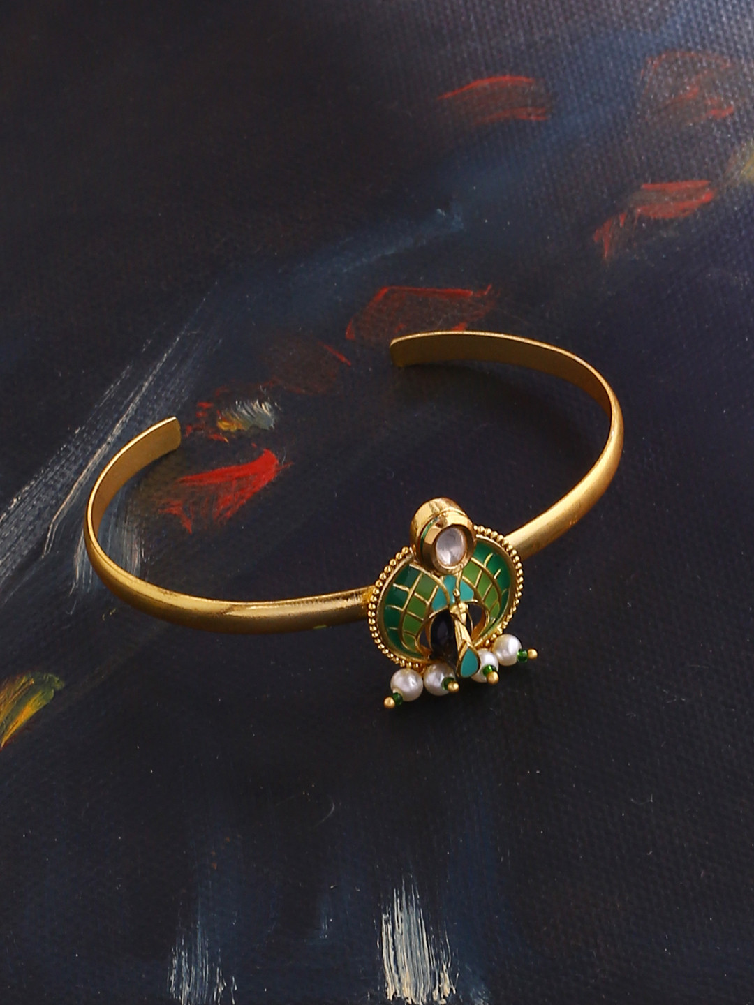 

Voylla Brass-Plated Gold-Toned & Green Handcrafted Cuff Bracelet