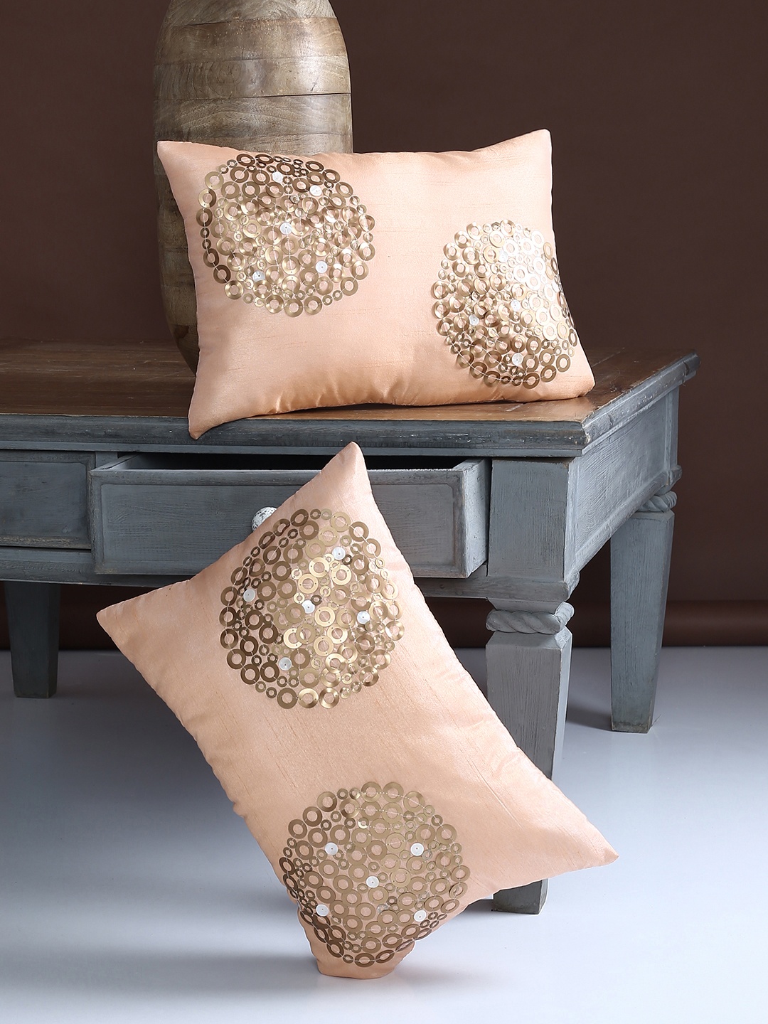 

Alina decor Peach-Coloured Set of 2 Self Design Rectangle Cushion Covers