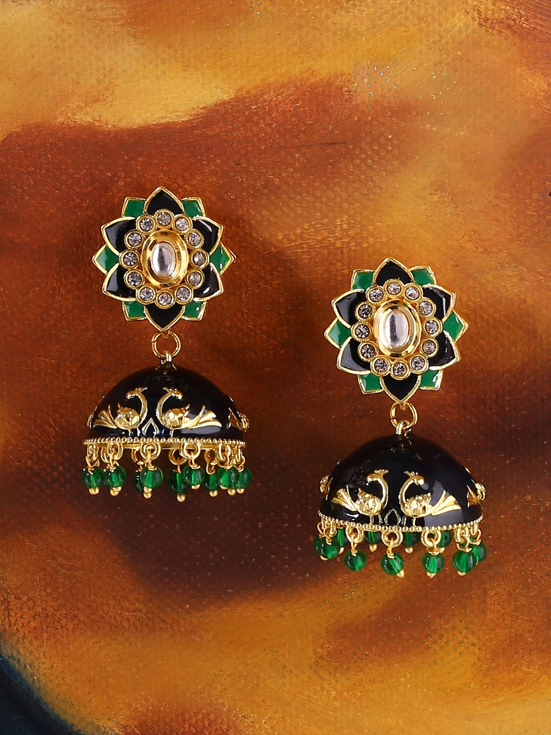 

Voylla Gold-Toned & Black Dome Shaped Enamelled Jhumkas