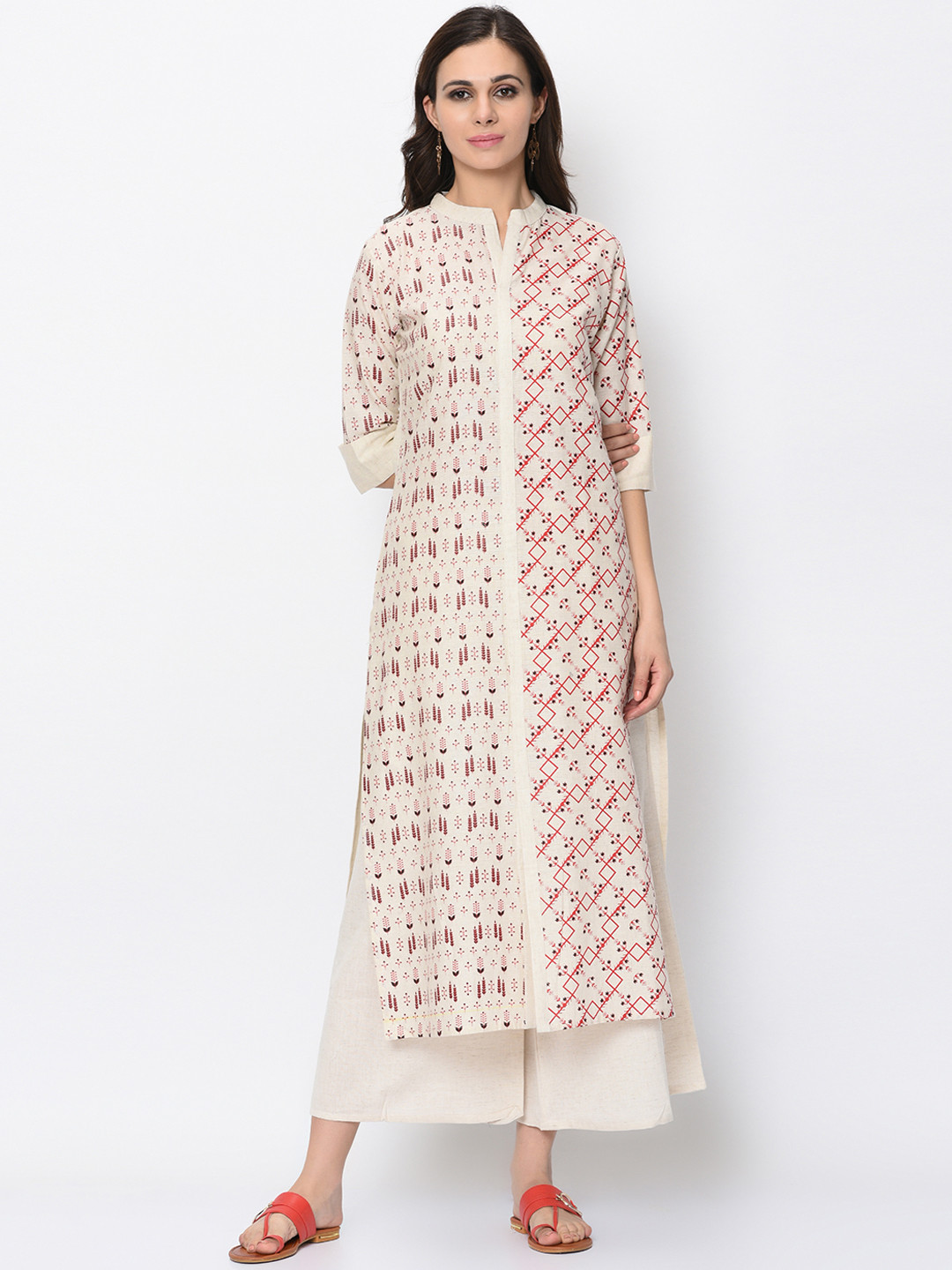 

ZIYAA Women Cream-Coloured Printed Straight Kurta