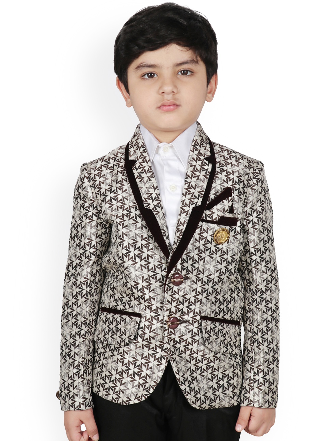 

SG YUVRAJ Boys Brown and White Printed Design Blazer
