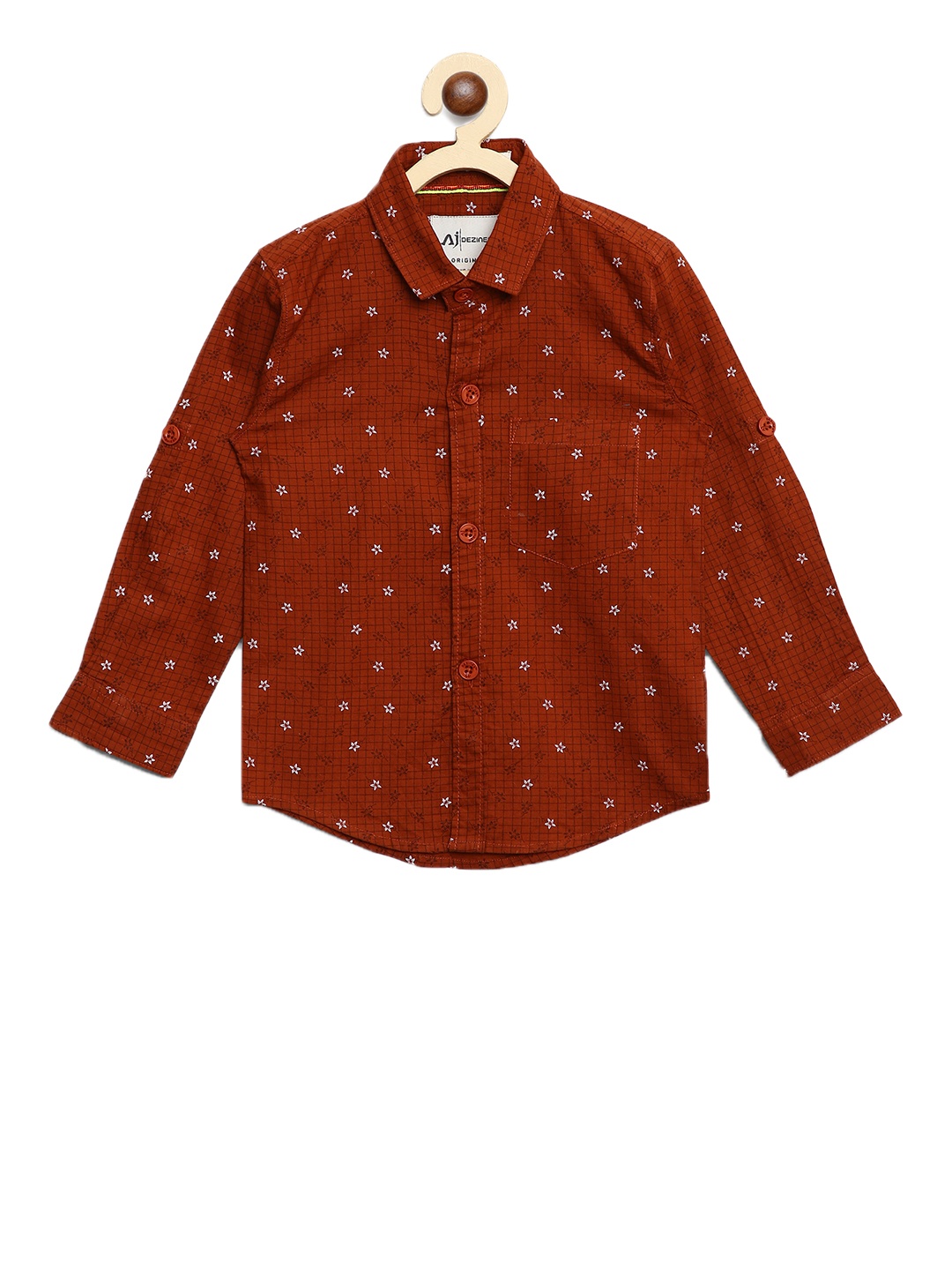 

Aj DEZInES Boys Maroon Regular Fit Printed Casual Shirt