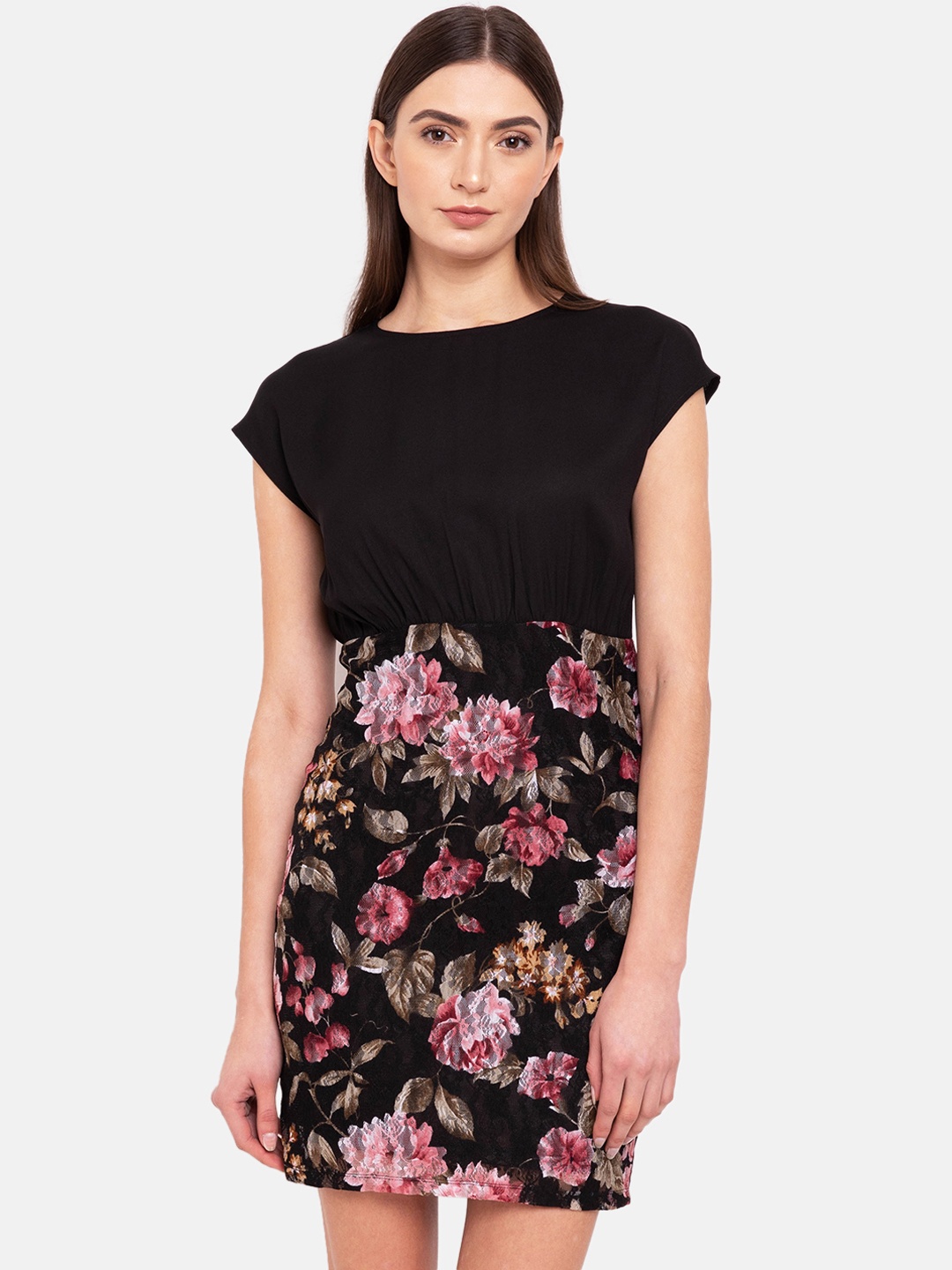 

Kazo Women Black & Multicoloured Floral Print Dress
