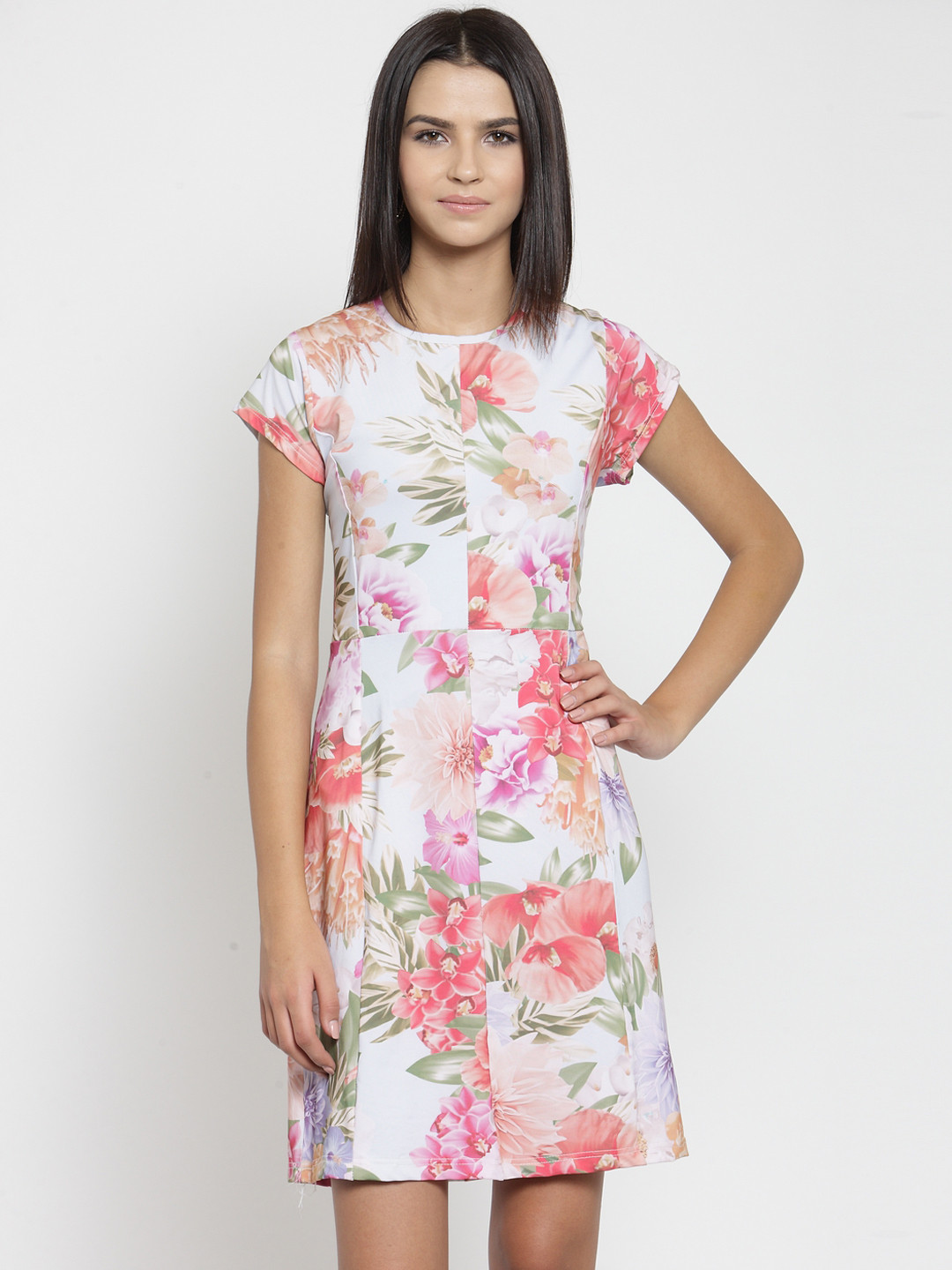

Purple State Women White & Blue Floral Printed Sheath Dress