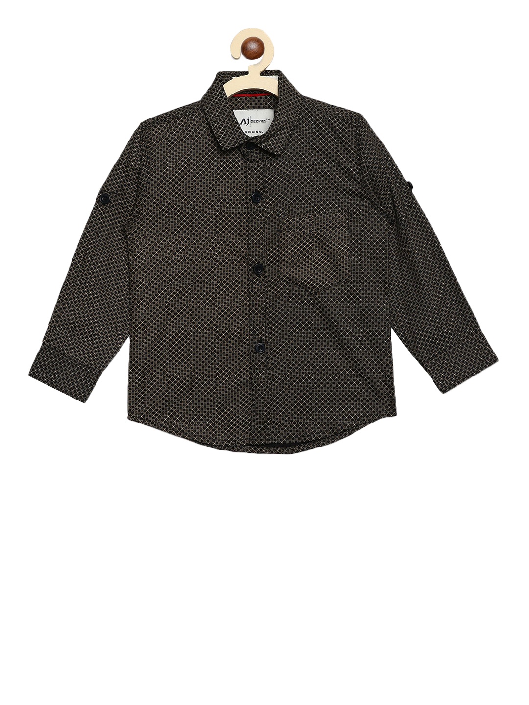 

Aj DEZInES Boys Black & Beige Regular Fit Printed Casual Shirt