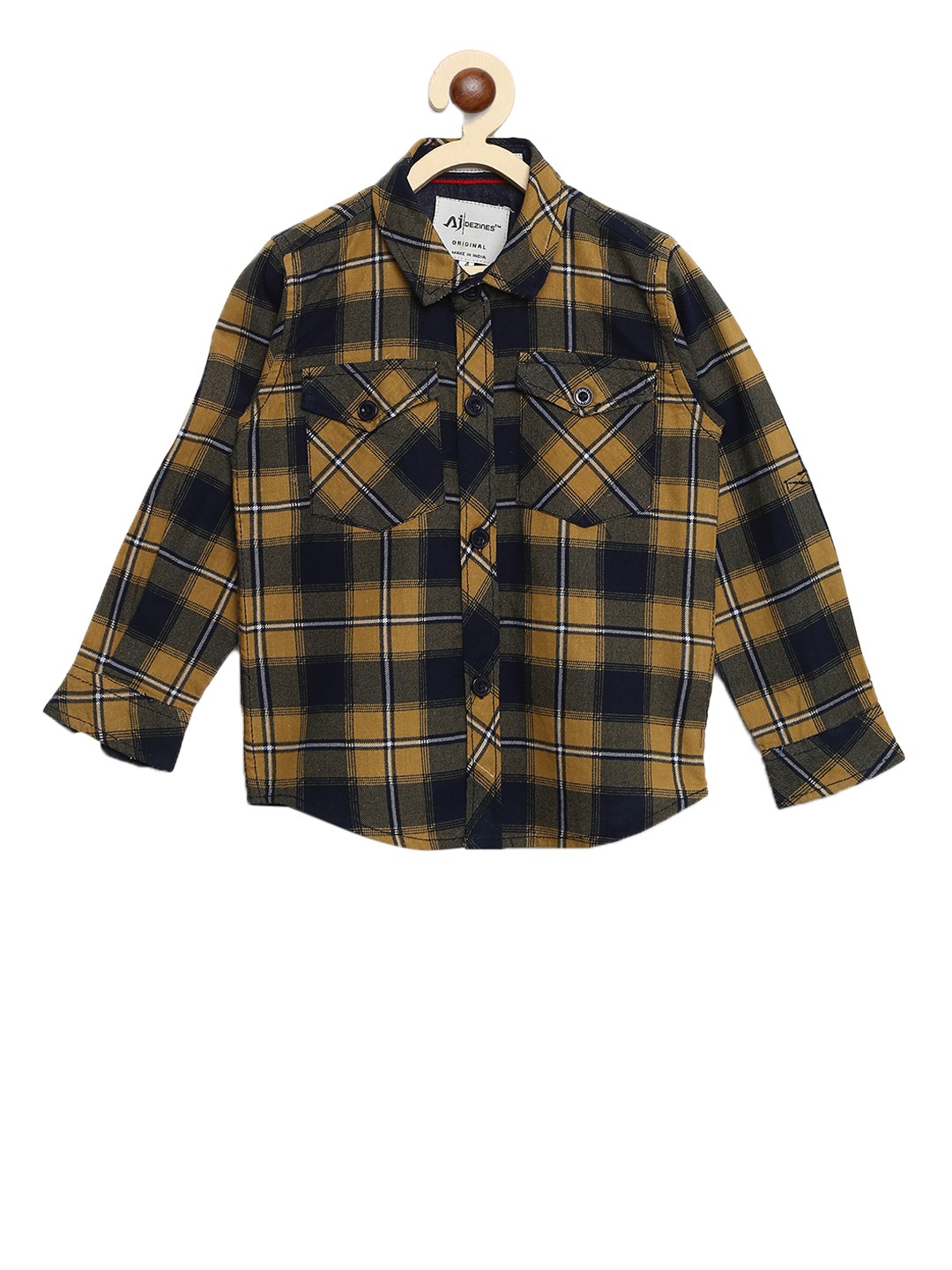 

Aj DEZInES Boys Yellow & Navy Blue Regular Fit Checked Party Shirt