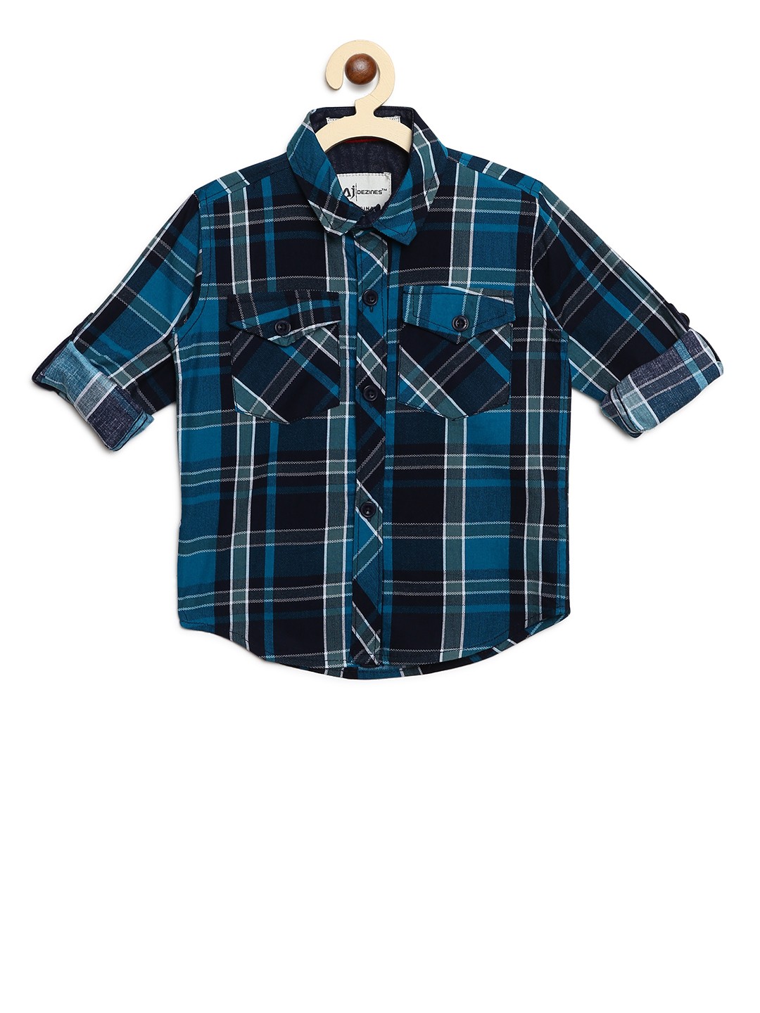 

Aj DEZInES Boys Blue & Blue Regular Fit Checked Casual Shirt