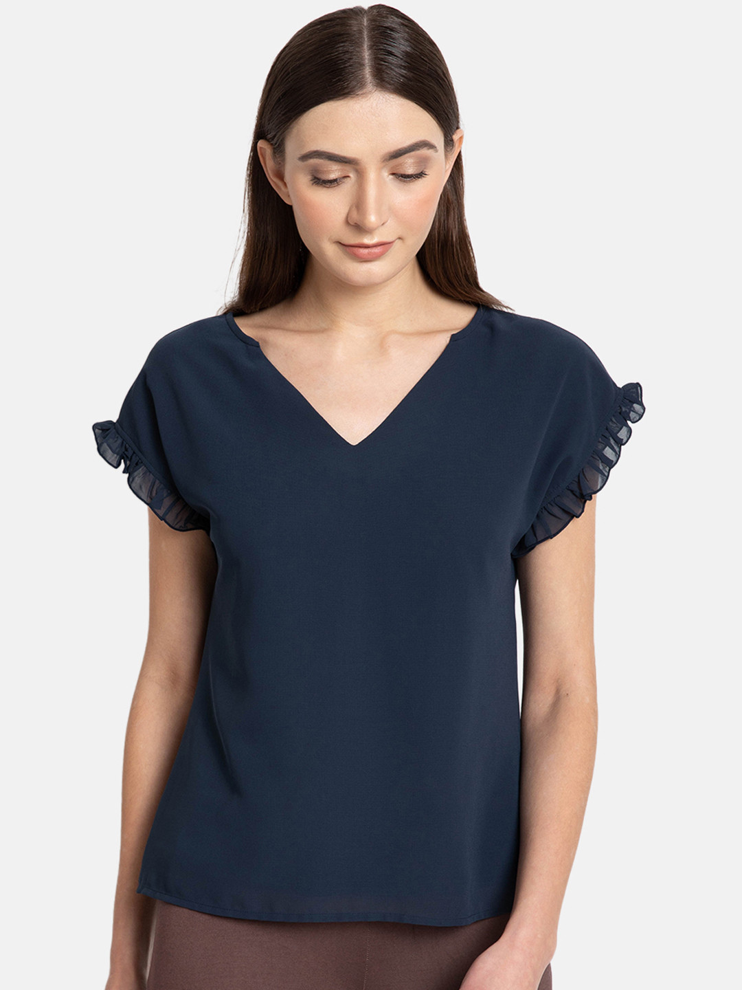 

Kazo Women Navy Blue Solid Top