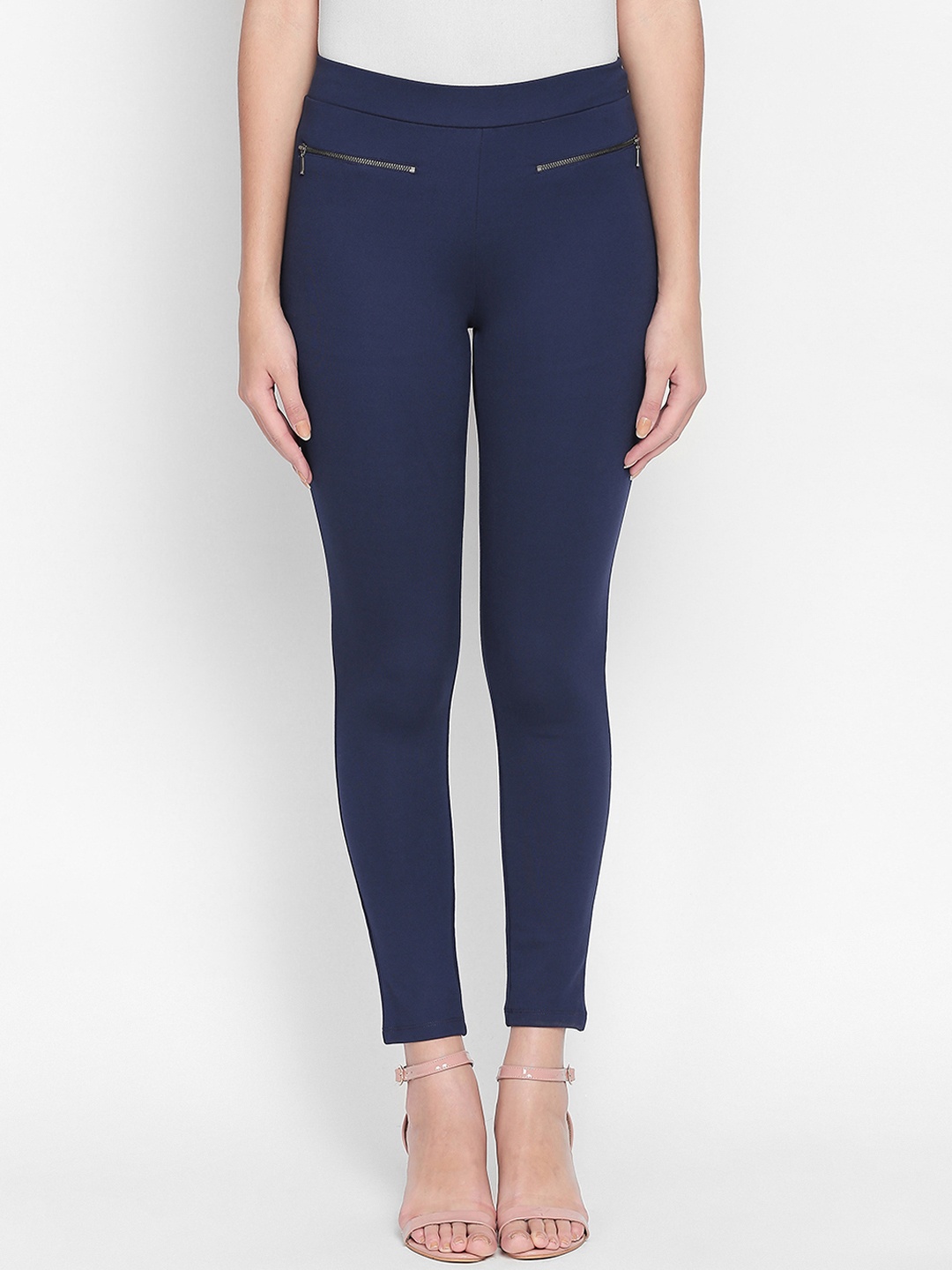 

Annabelle by Pantaloons Women Navy Blue Solid Skinny-Fit Treggings