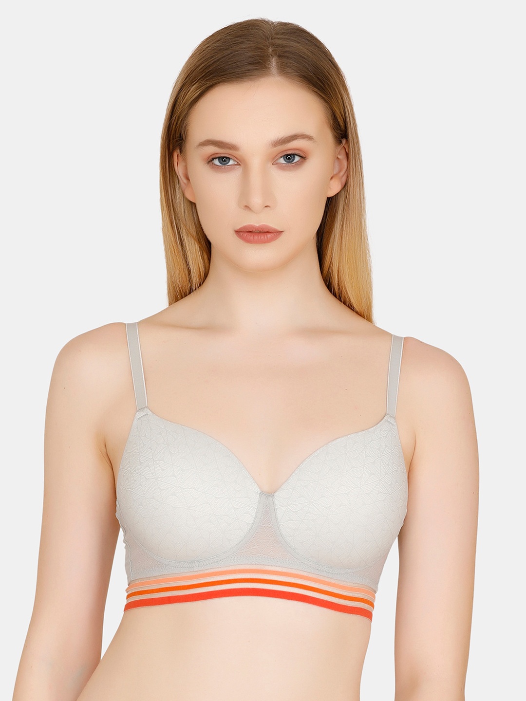 

Zivame Grey Printed Non-Wired Lightly Padded T-shirt Bra ZI1818FASHAGREY