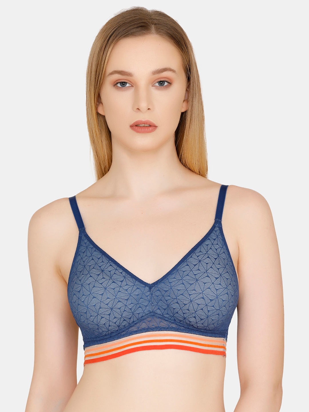 Zivame Blue Geometric Bralette Bra - Half Coverage