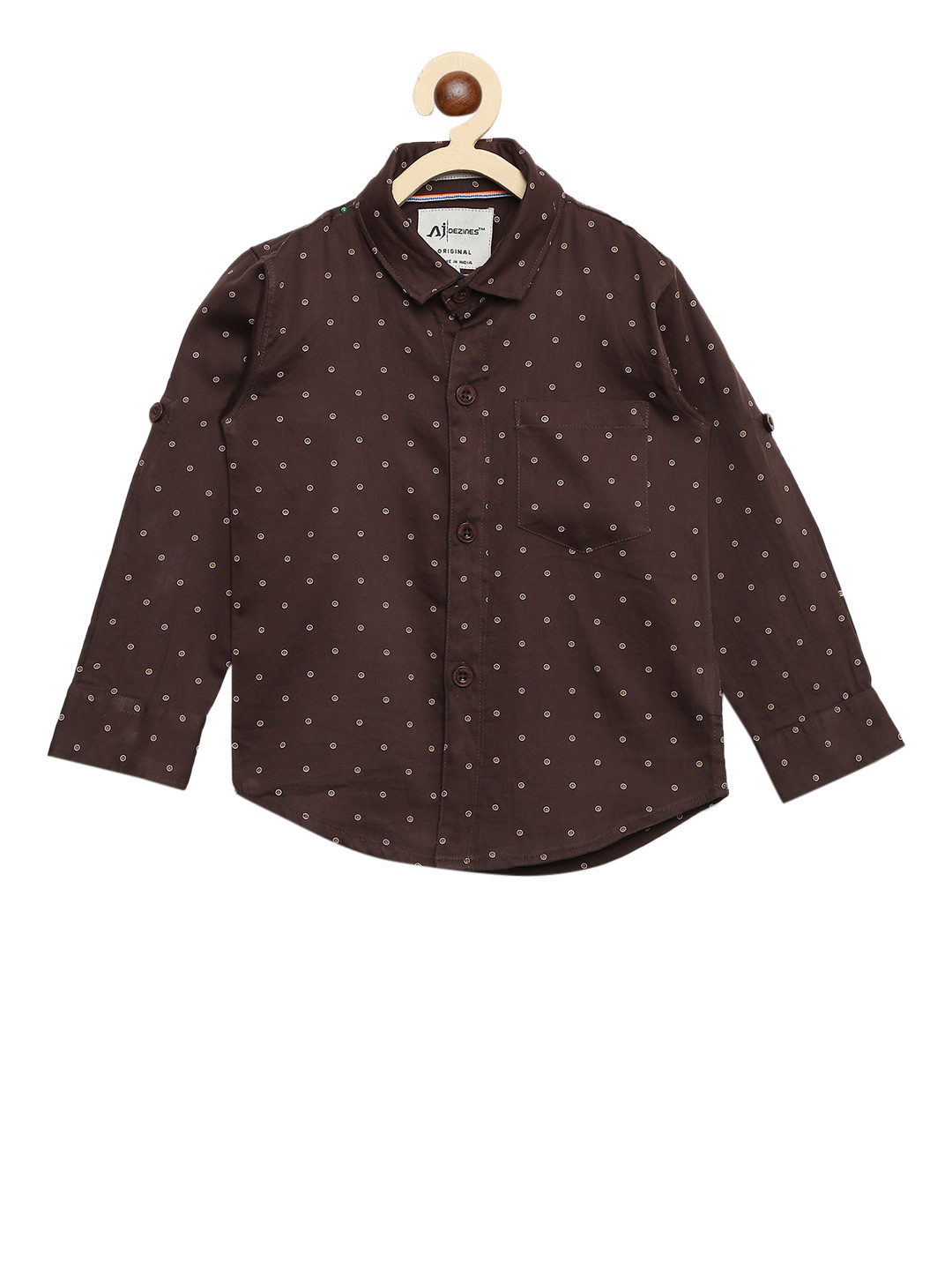 

Aj DEZInES Boys Brown Regular Fit Printed Casual Shirt