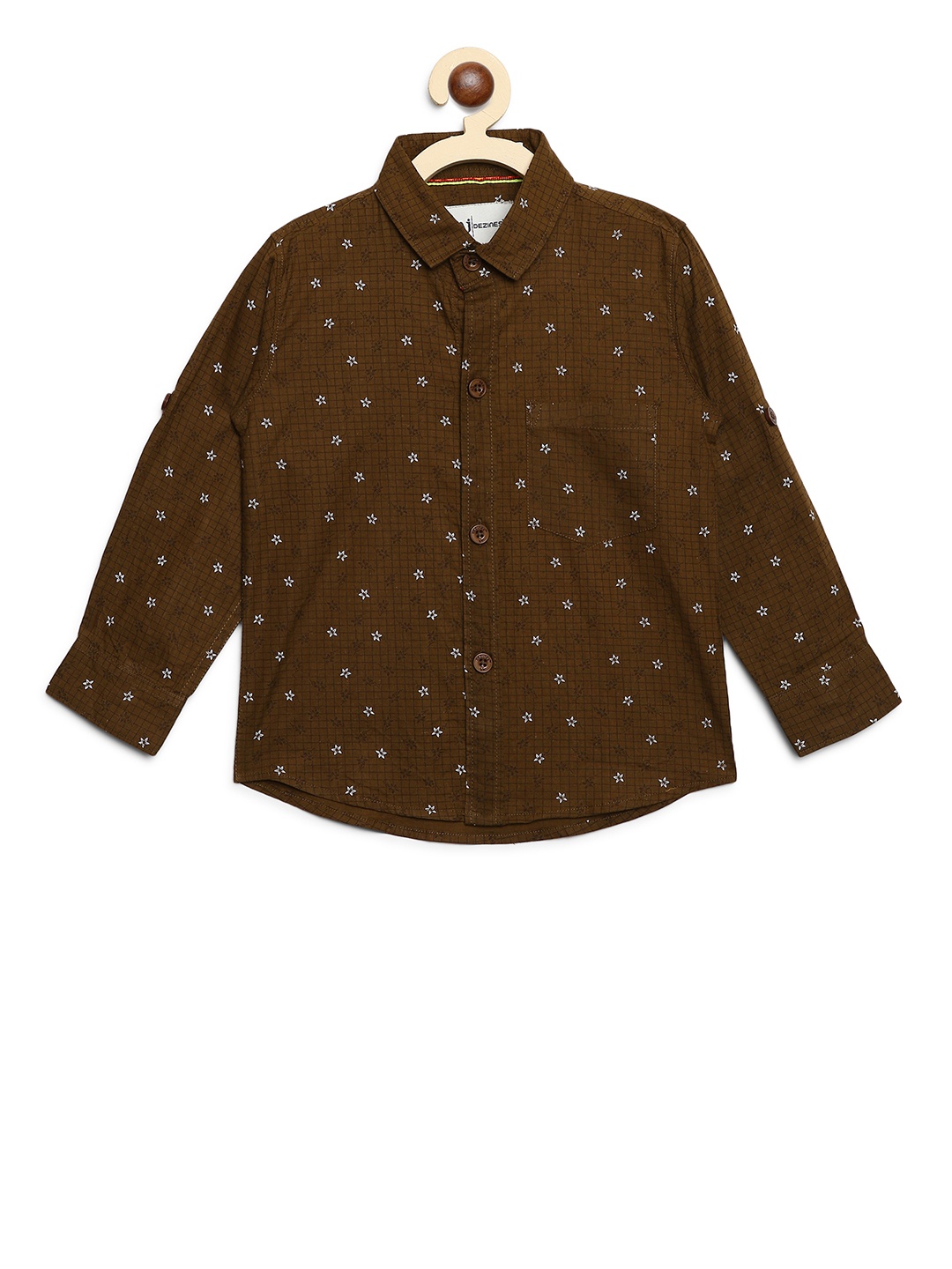 

Aj DEZInES Boys Brown Regular Fit Printed Casual Shirt