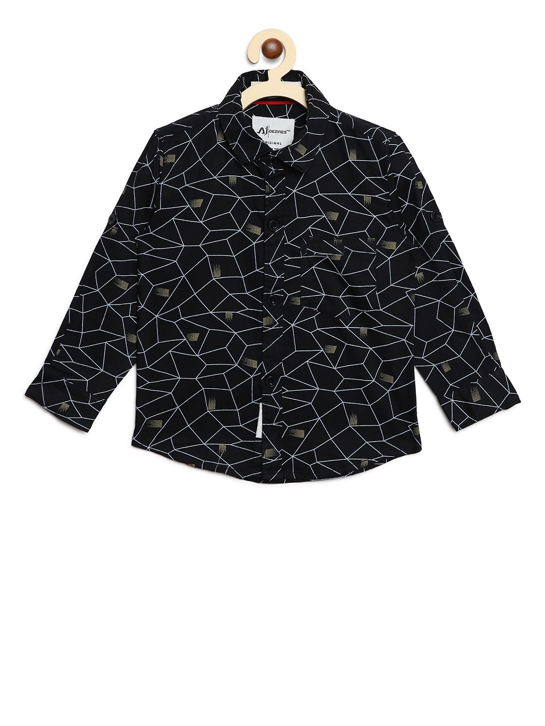 

Aj DEZInES Boys Black Regular Fit Printed Casual Shirt