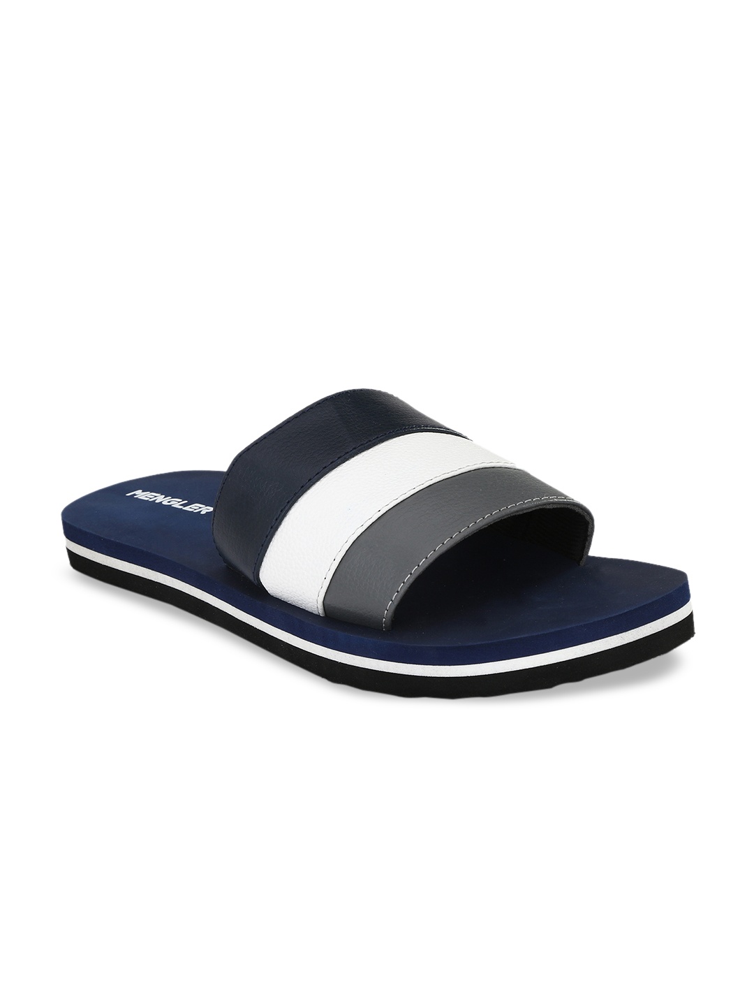 

MENGLER Men Navy Blue Colourblocked Sliders