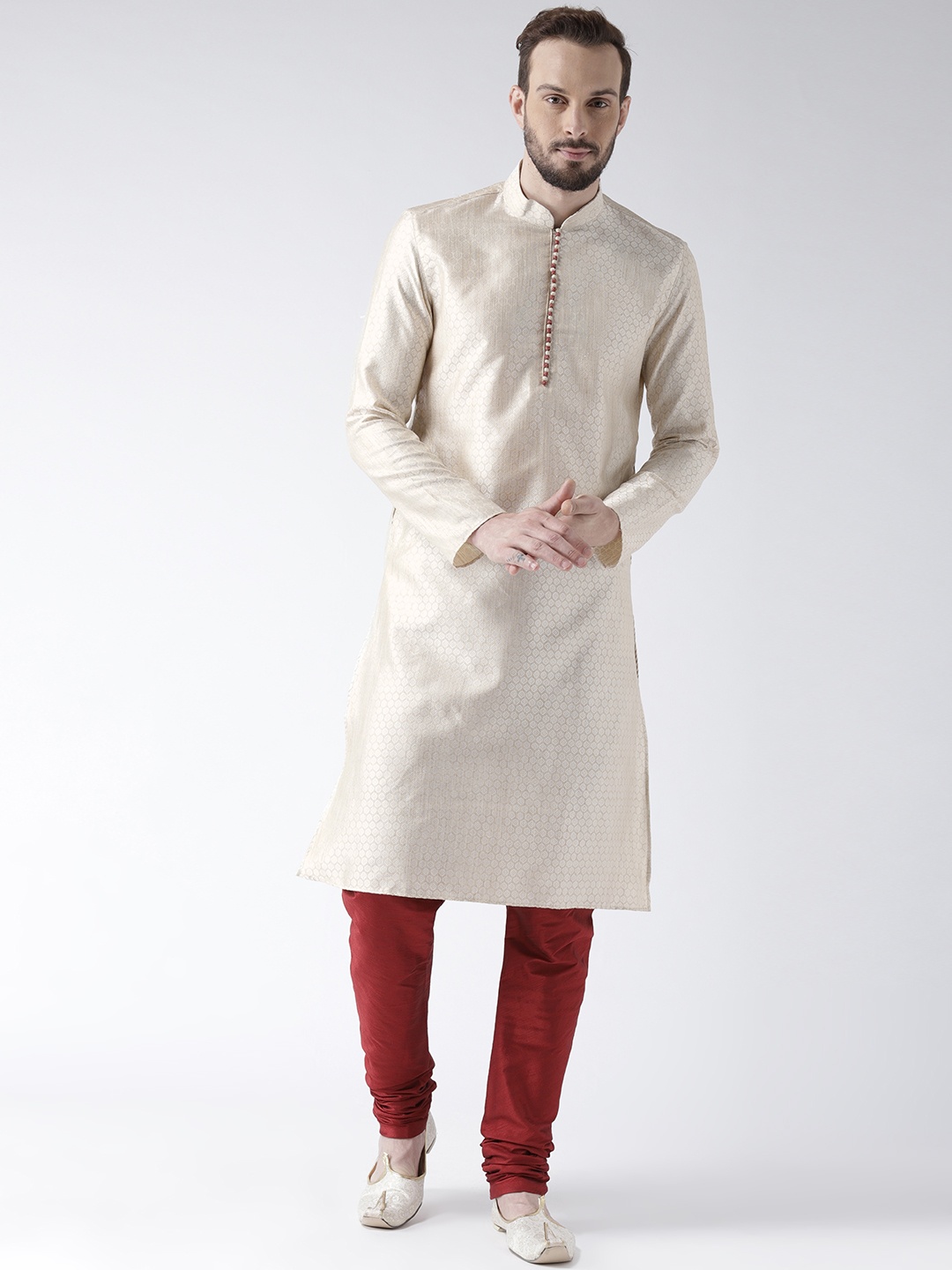 

DEYANN Men Cream-Coloured Woven Design Straight Kurta