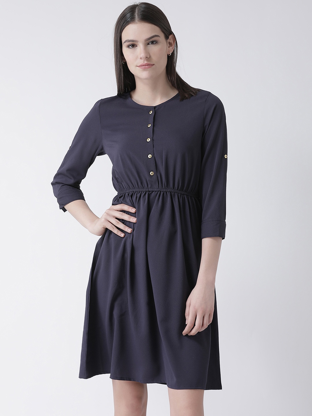 

MsFQ Women Navy Blue Fit and Flare Dress