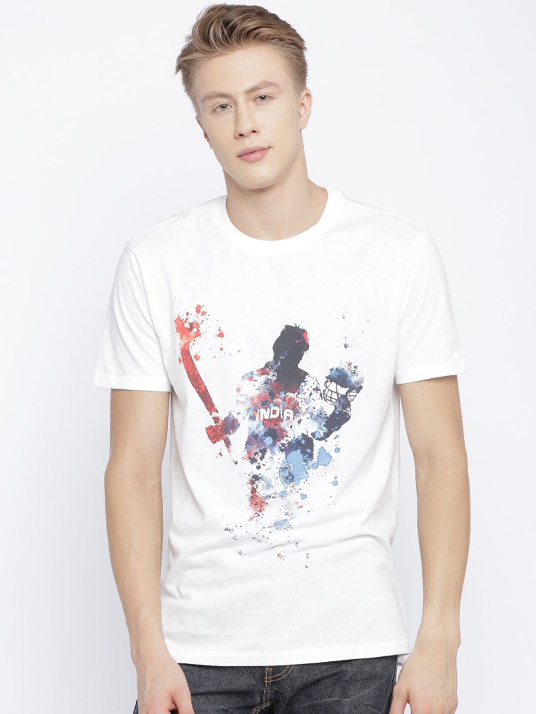 

Newport Men White Printed Round Neck Pure Cotton T-shirt
