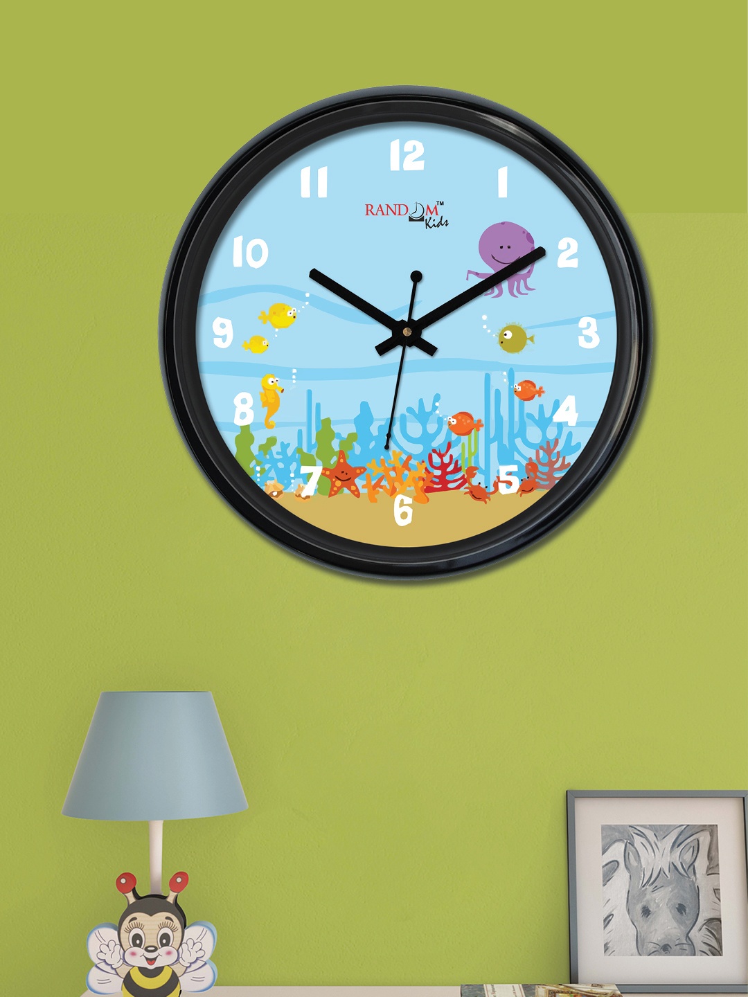 RANDOM Turquoise Blue Round Printed Analogue Wall Clock